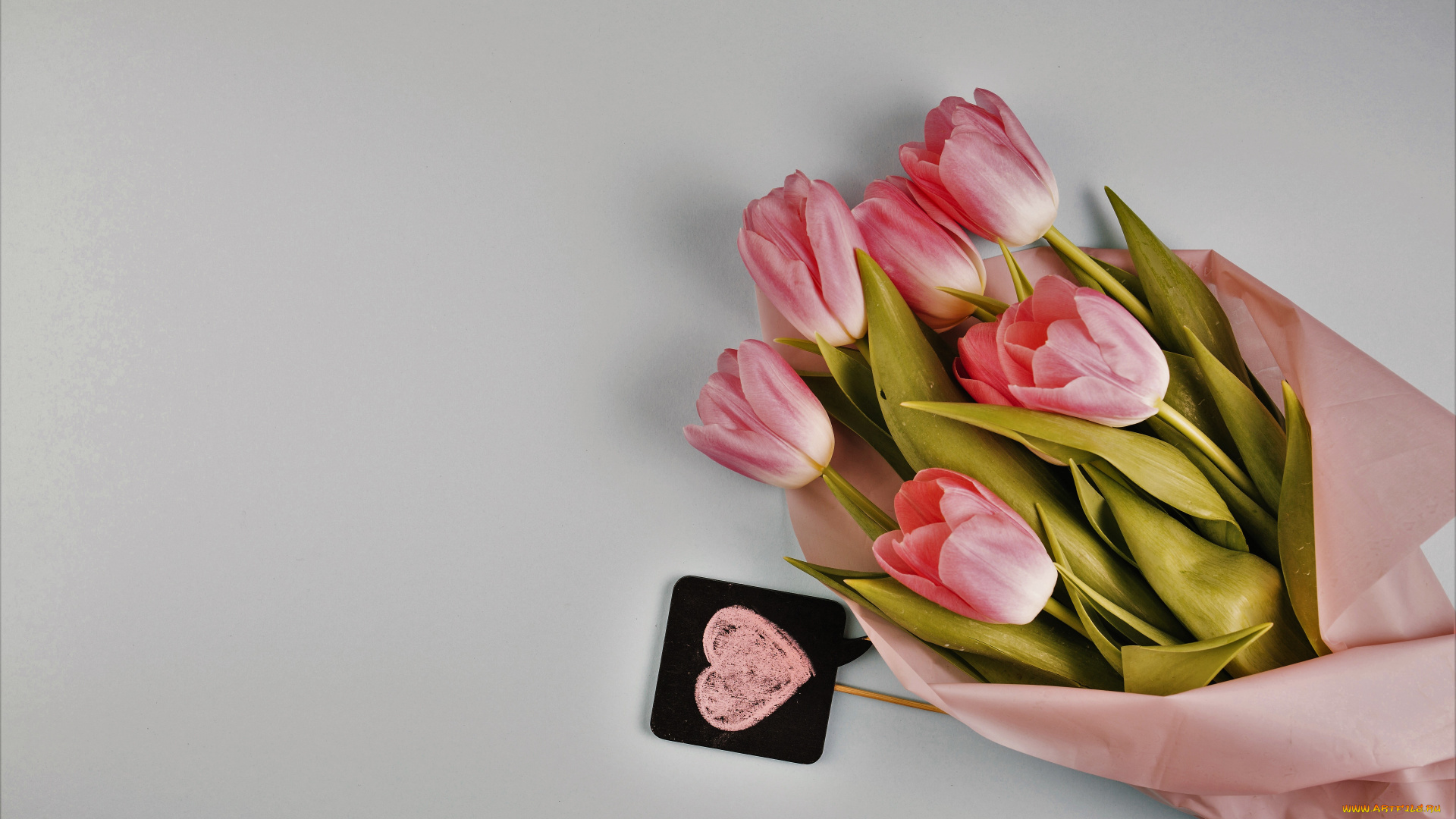 цветы, тюльпаны, букет, сердечко