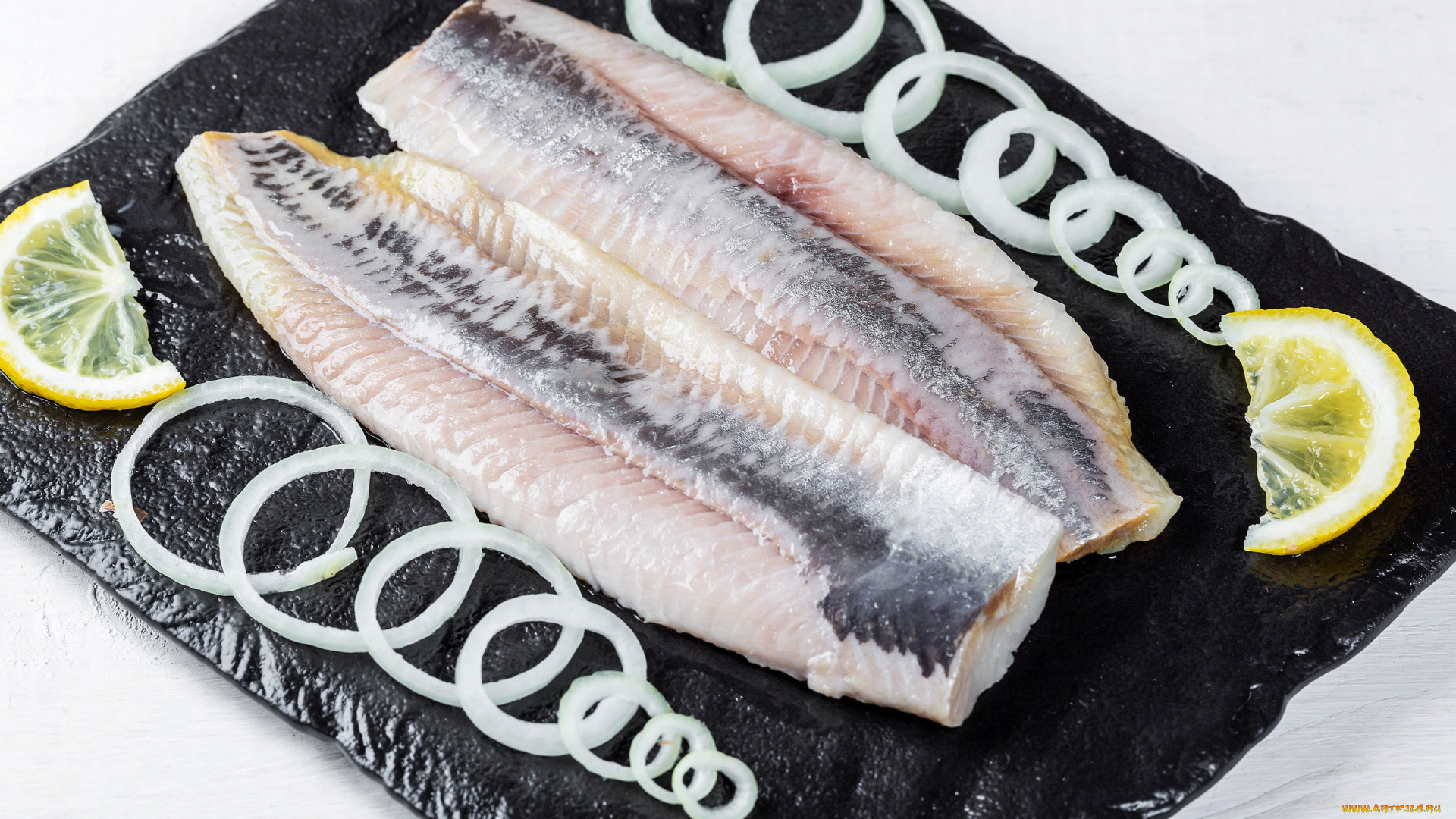 еда, рыбные, блюда, , с, морепродуктами, филе, селедка, лимон, репчатый, лук