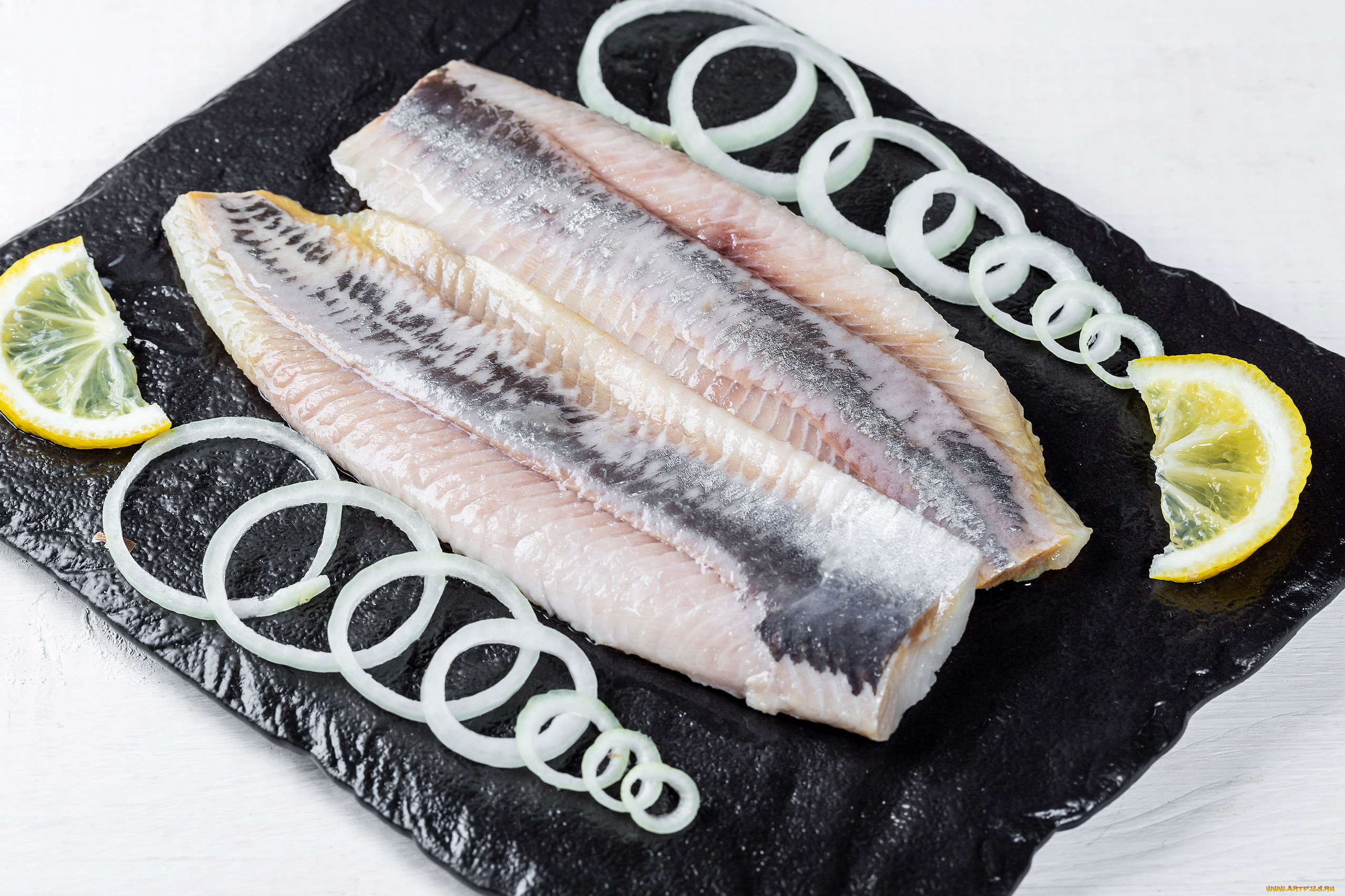 еда, рыбные, блюда, , с, морепродуктами, филе, селедка, лимон, репчатый, лук