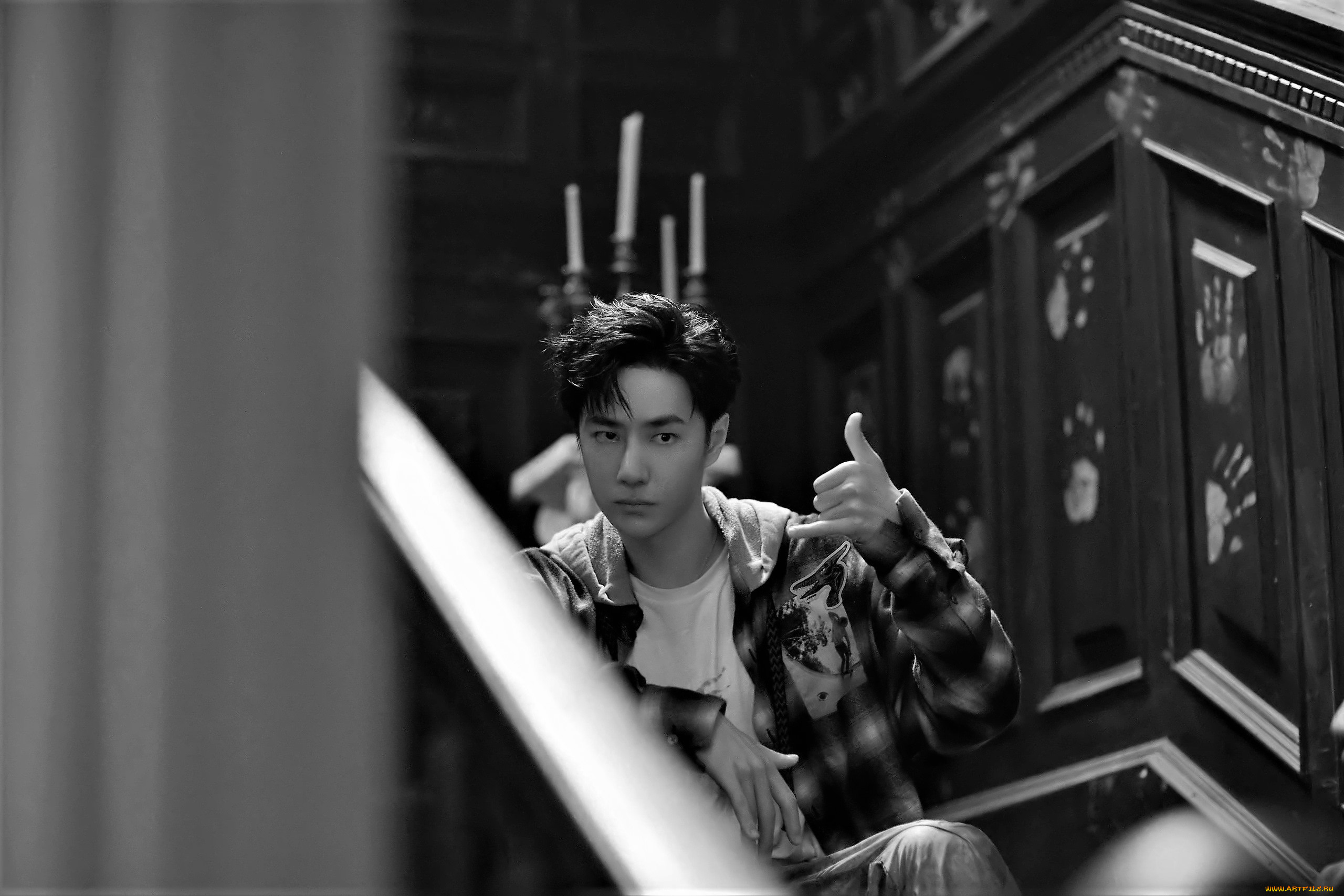 мужчины, wang, yi, bo, актер, рубашка, жест