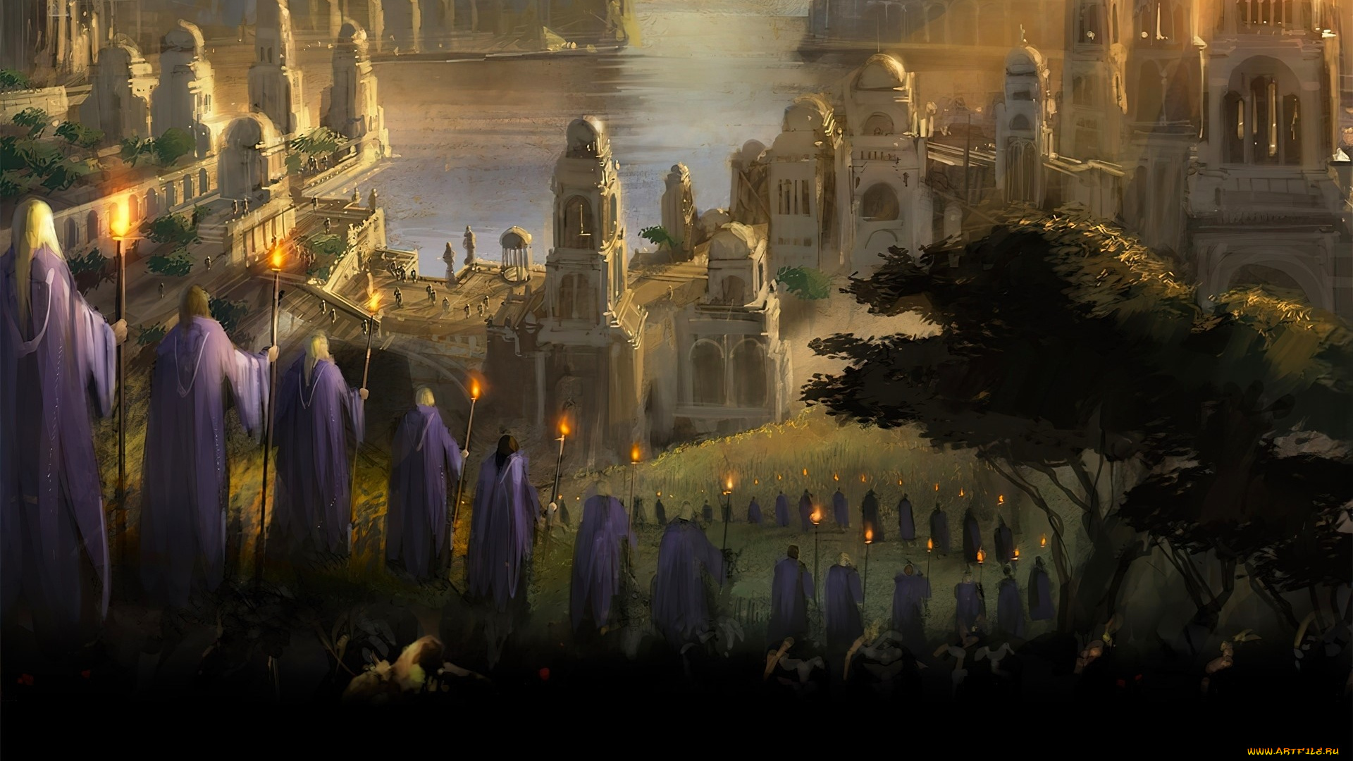 видео, игры, the, lord, of, the, rings, , the, battle, for, middle, earth, ii, средиземье, люди, здания, море, факелы