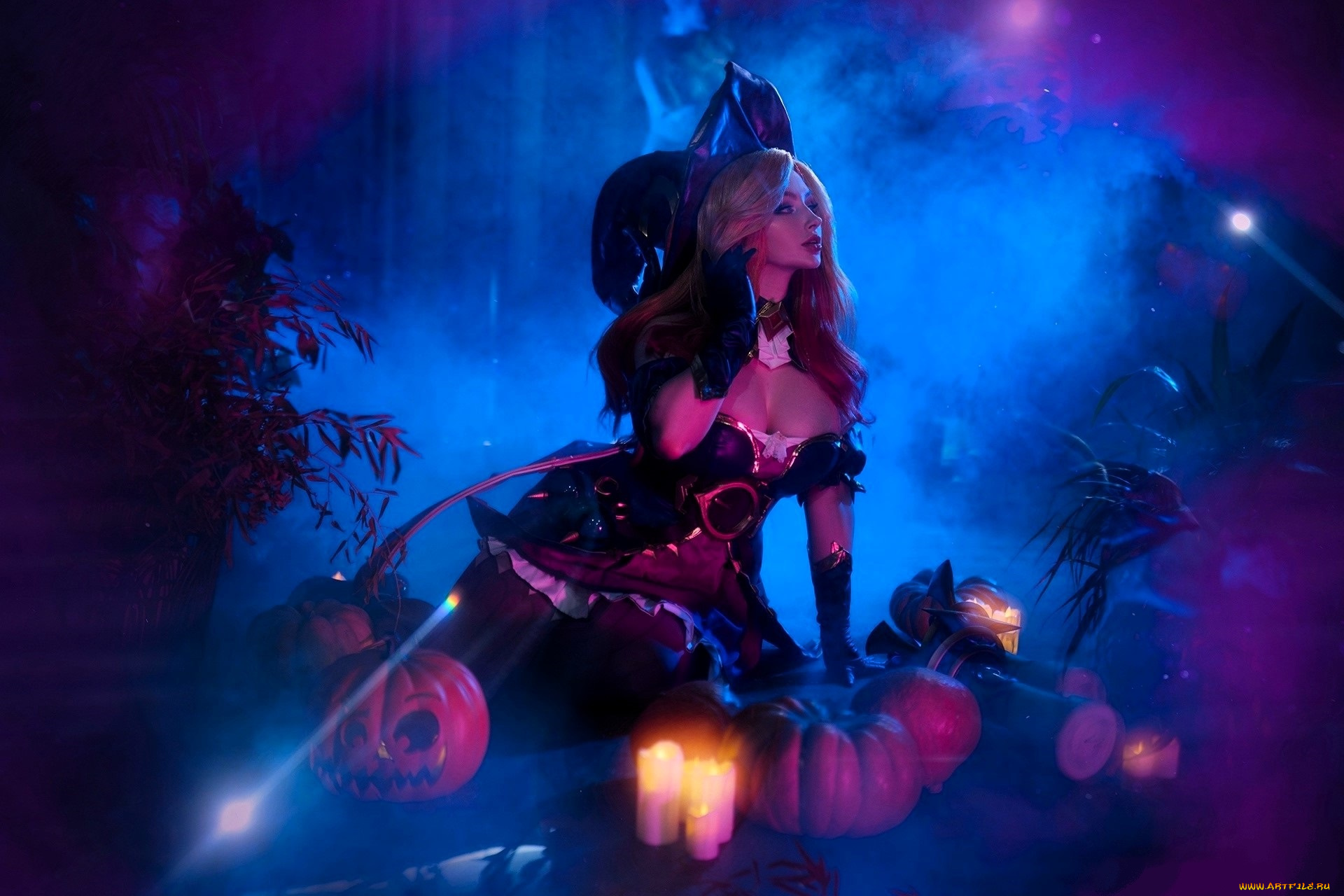 девушки, мария, давыдова, , lady, melamory, косплей, образ, наряд, костюм, платье, шляпа, ведьма, свечи, тыквы
