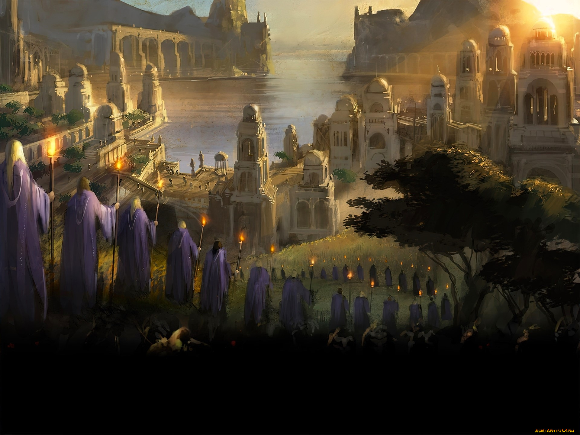 видео, игры, the, lord, of, the, rings, , the, battle, for, middle, earth, ii, средиземье, люди, здания, море, факелы