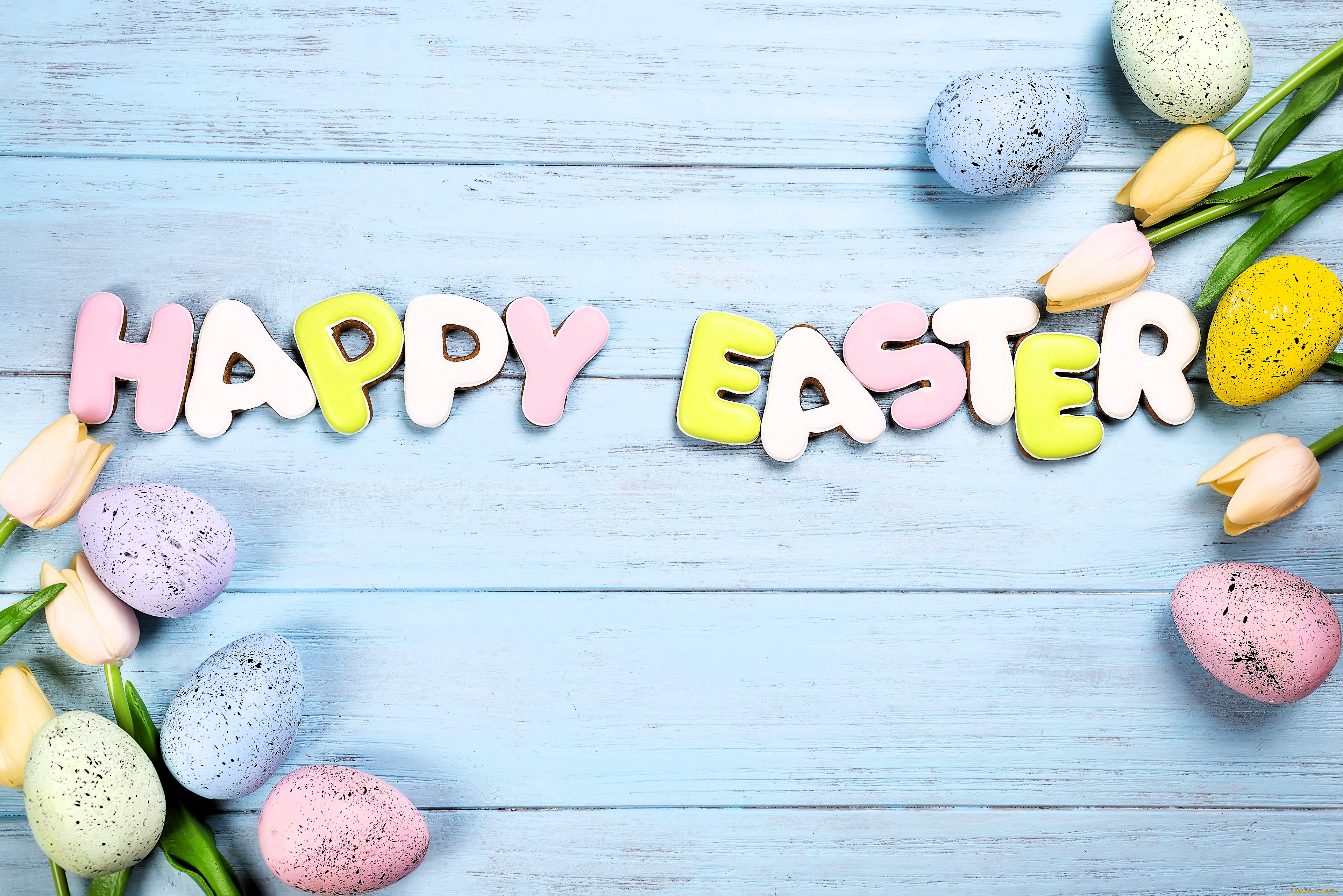 праздничные, пасха, яйца, тюльпаны, поздравление