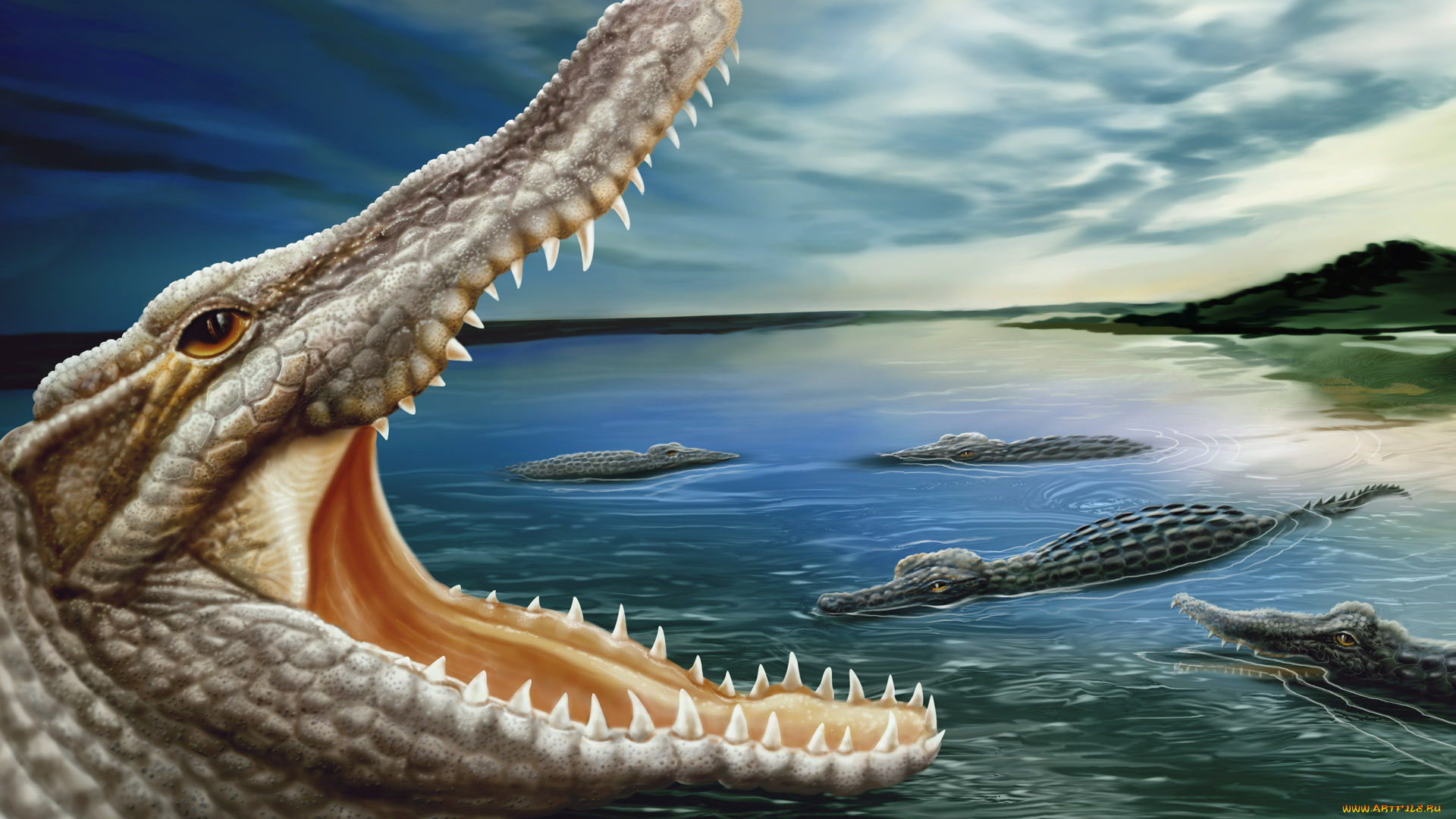 рисованные, животные, крокодилы