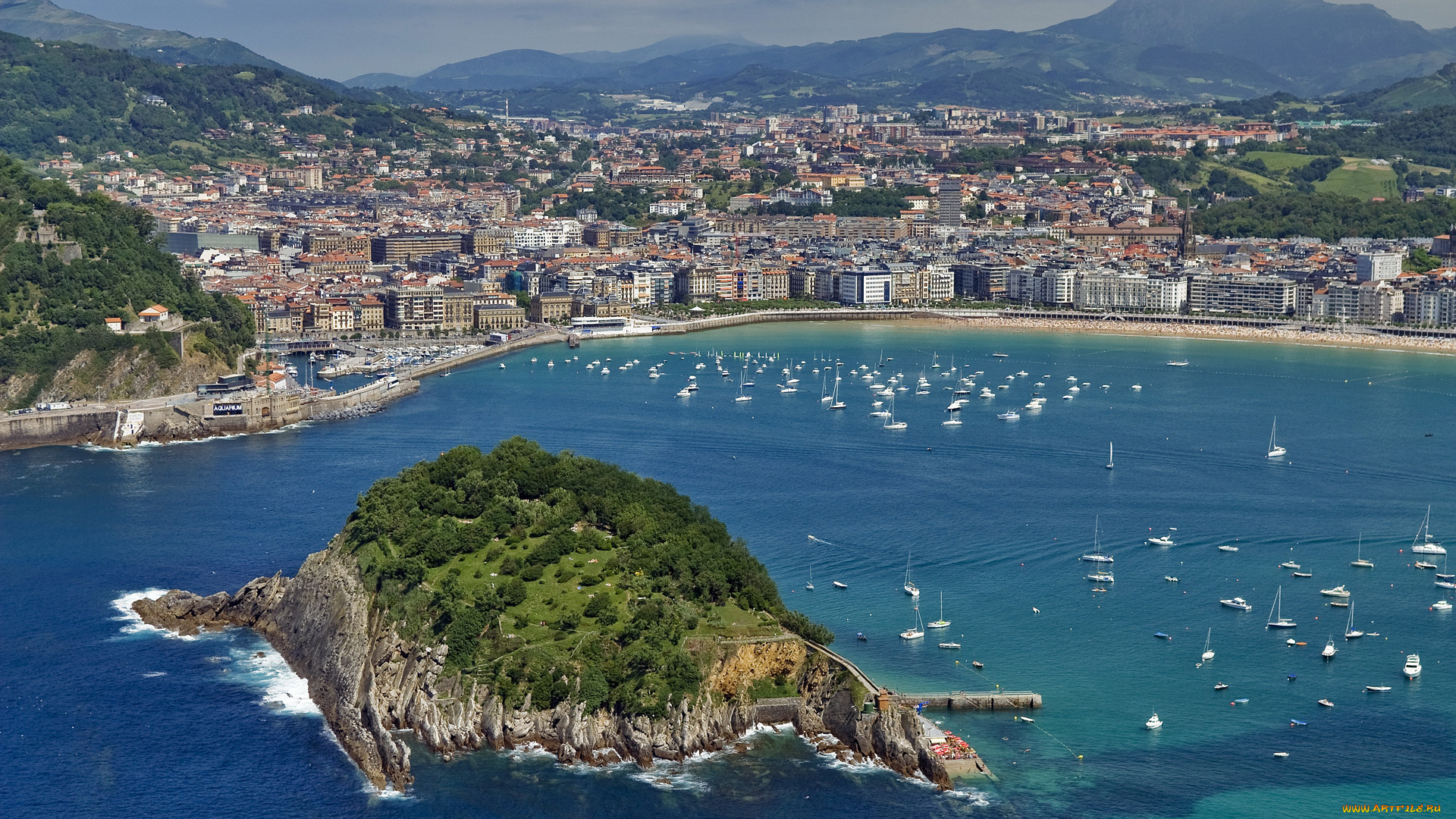 san, sebastiаn, spain, города, пейзажи, здания, атлантический, океан, побережье, остров, яхты, сан, себастьян, испания