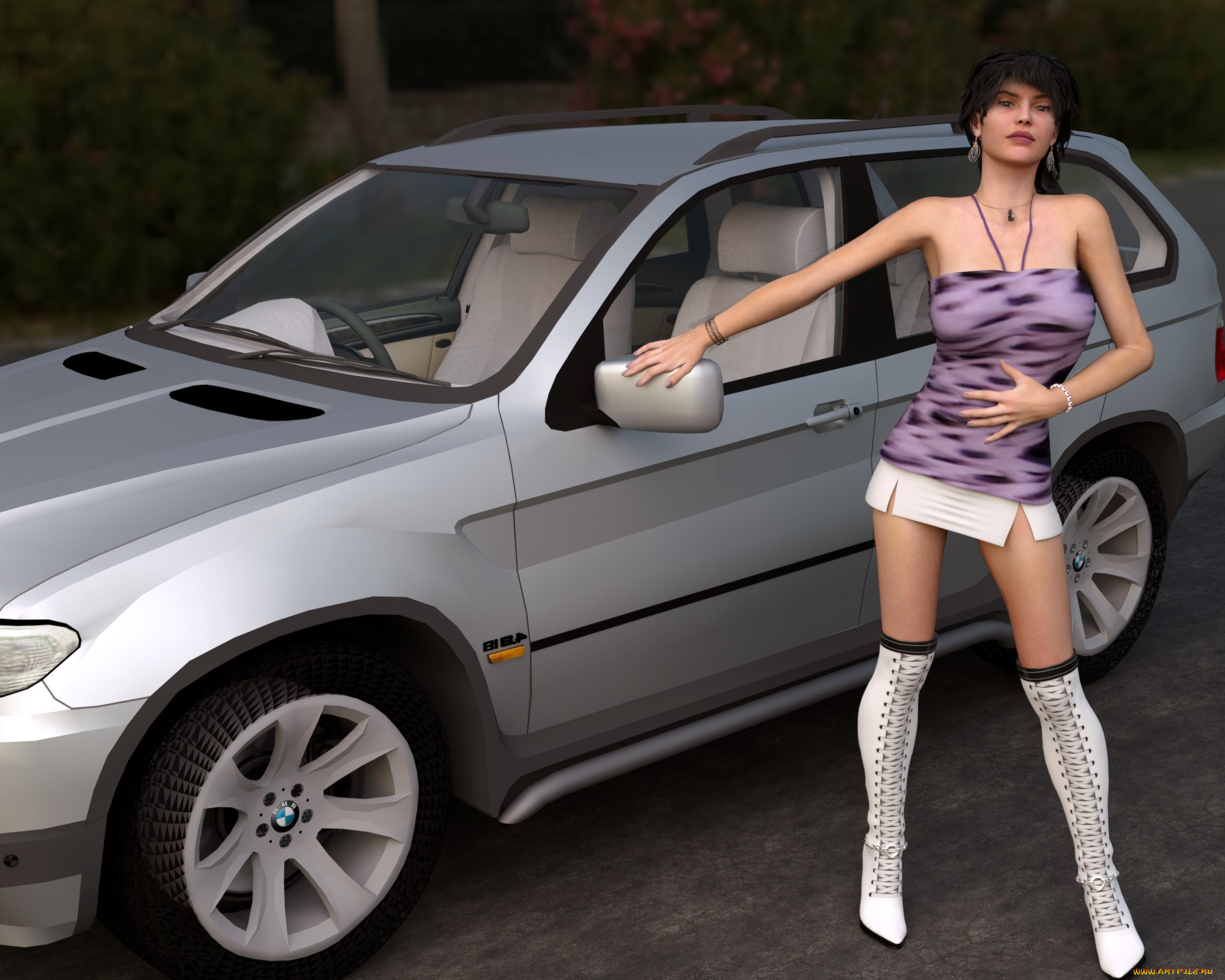 автомобили, 3д, девушка, автомобиль