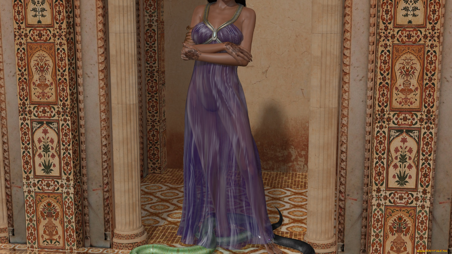 3д, графика, fantasy, , фантазия, змеи, девушка