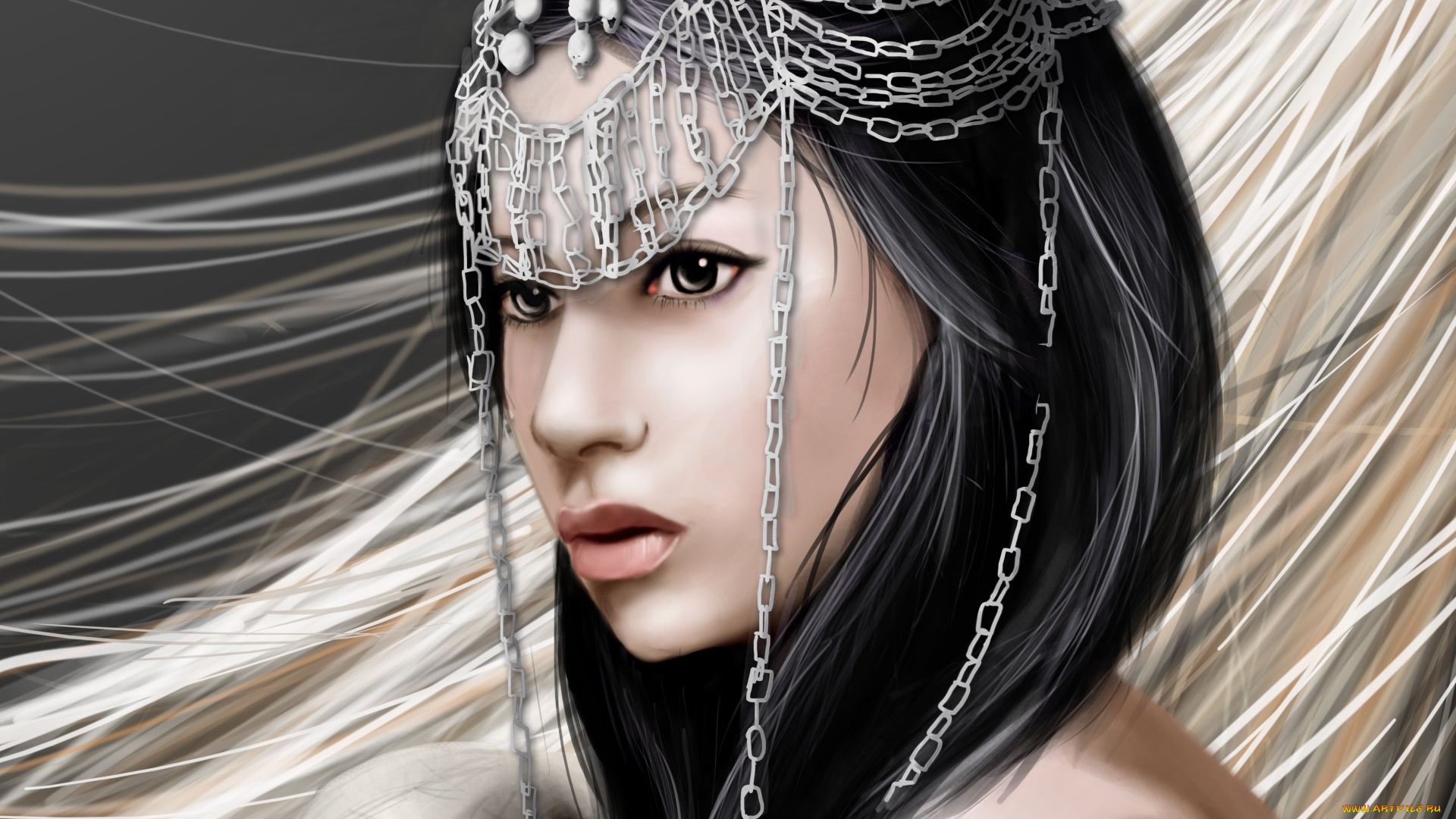 3д, графика, portraits, , портрет, украшение, волосы, взгляд, профиль, лицо, девушка, арт