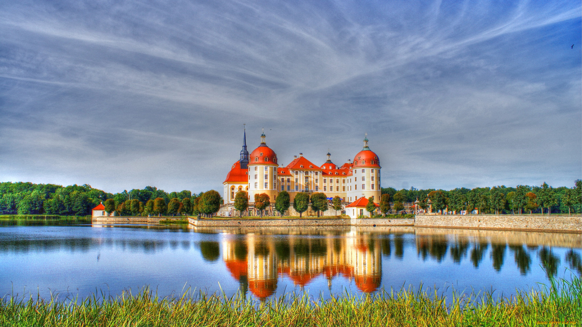 moritzburg, castle, германия, города, -, дворцы, , замки, , крепости, castle, moritzburg, трава, река, замок, германия