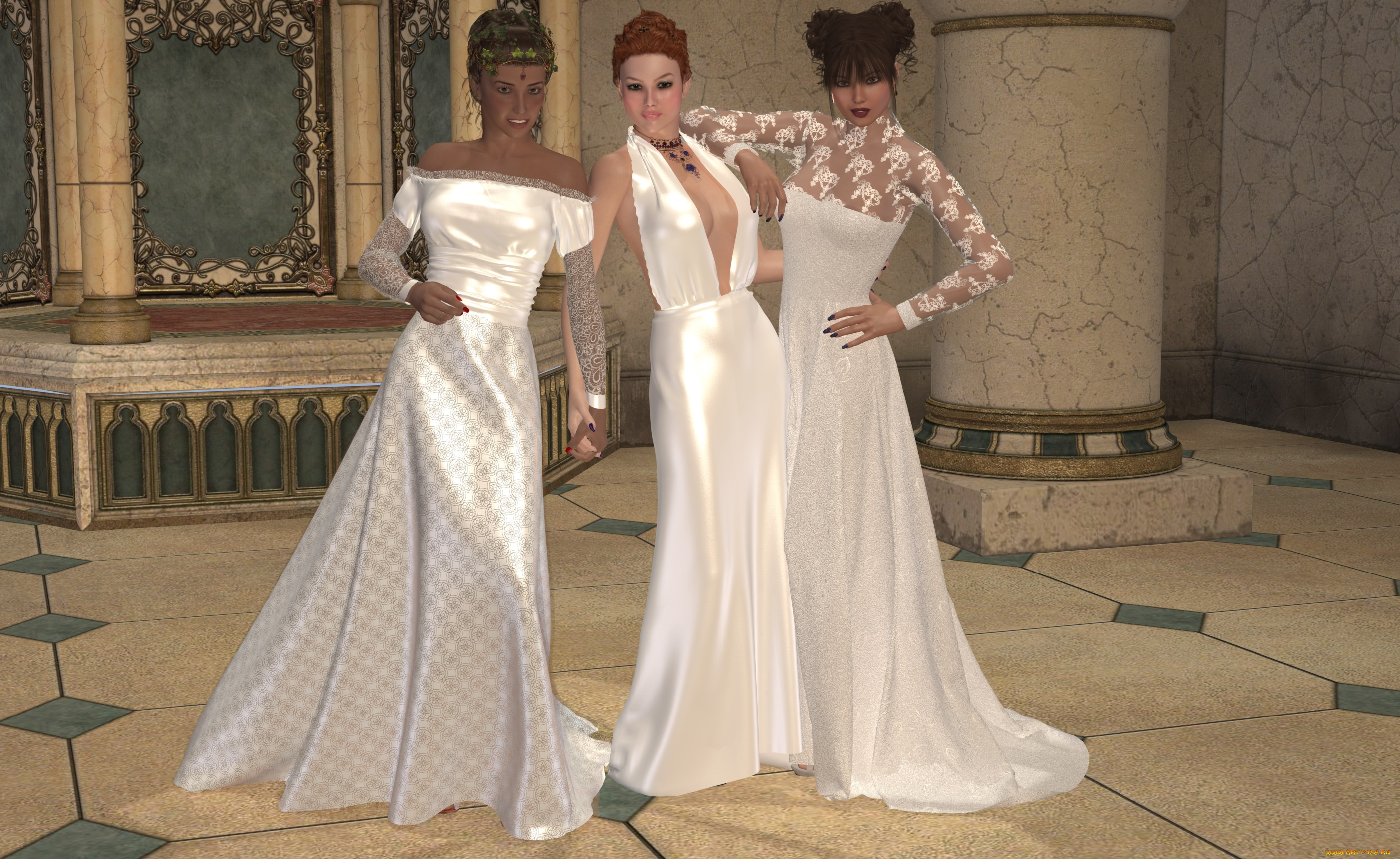 3д, графика, people, , люди, девушки, подружки, взгляд