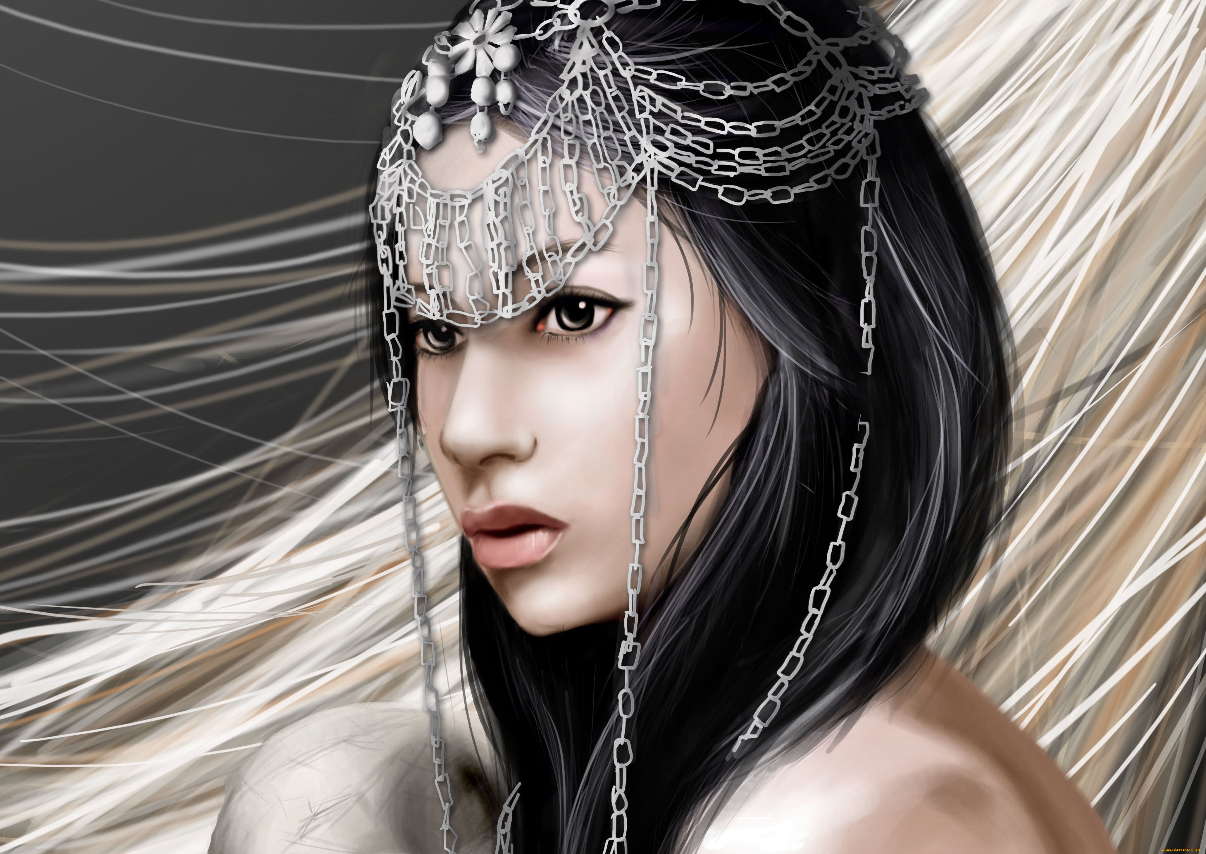 3д, графика, portraits, , портрет, украшение, волосы, взгляд, профиль, лицо, девушка, арт
