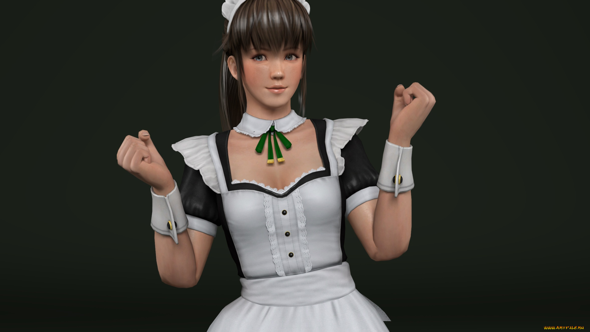 3д, графика, аниме, , anime, гувернантка, фон, девушка, взгляд