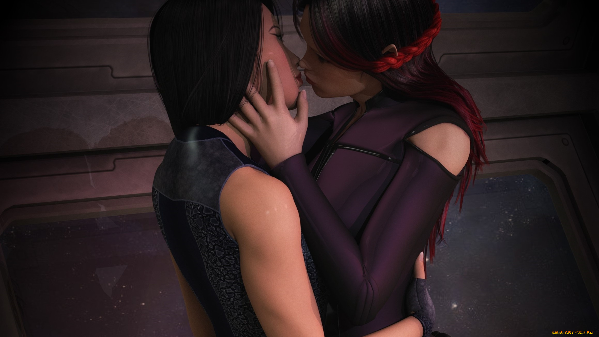 3д, графика, люди, , people, поцелуй, девушки, фон, взгляд