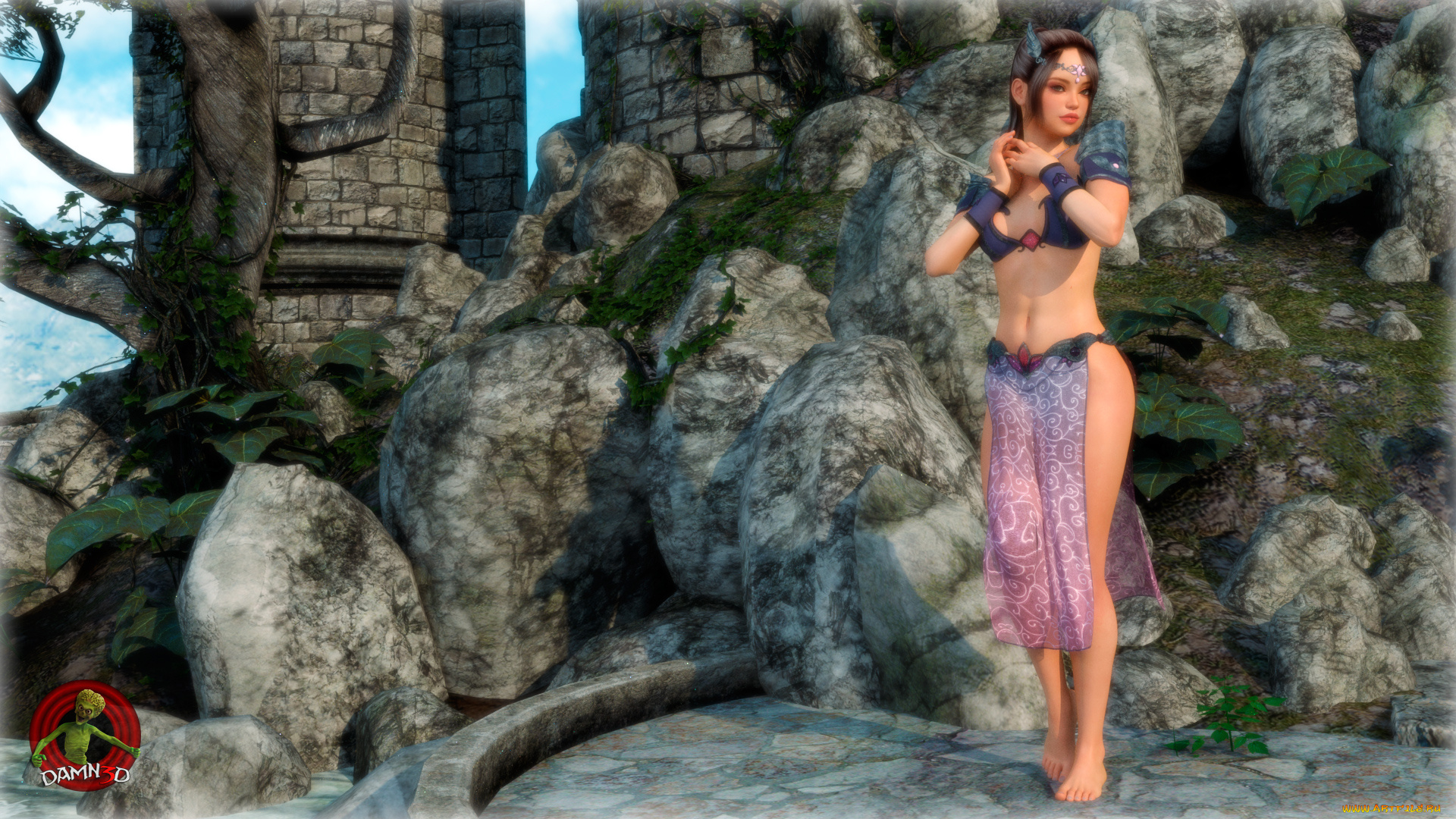 3д, графика, люди, , people, взгляд, фон, девушка, камни