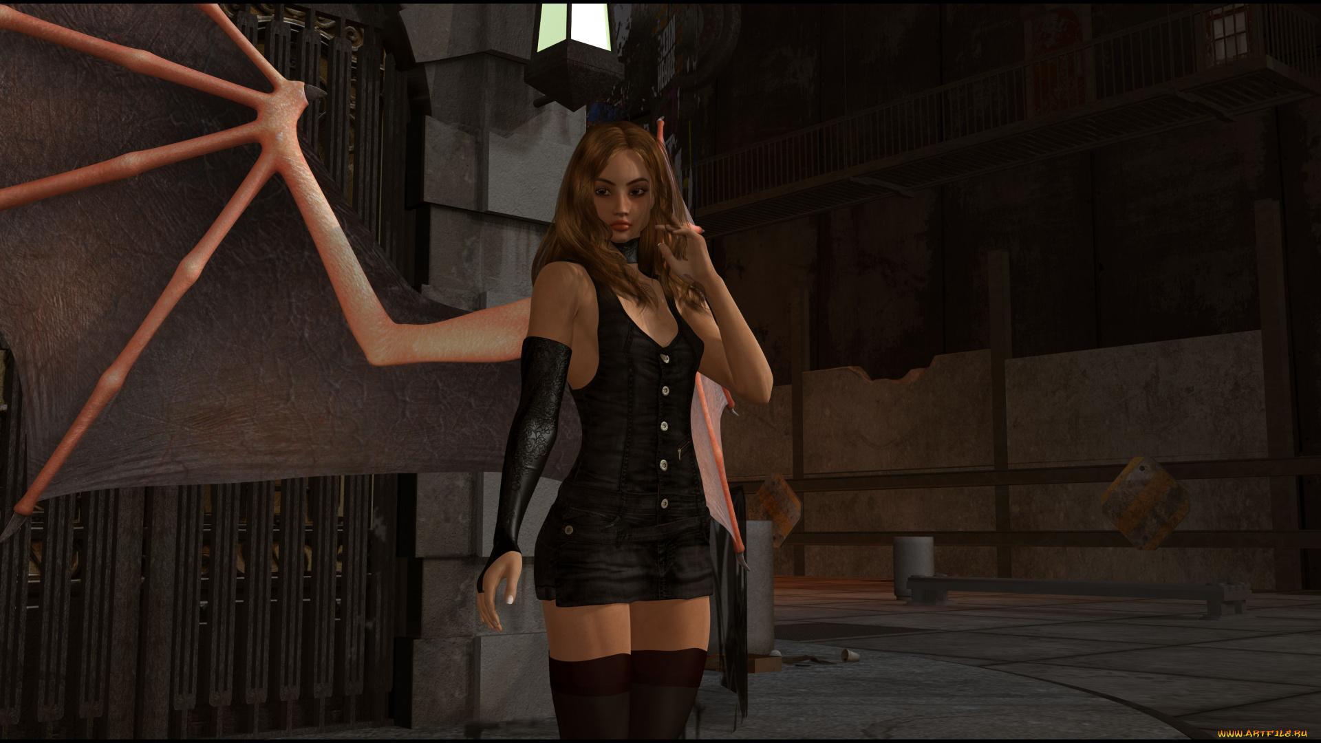 3д, графика, существа, , creatures, демон, крылья, фон, взгляд, девушка