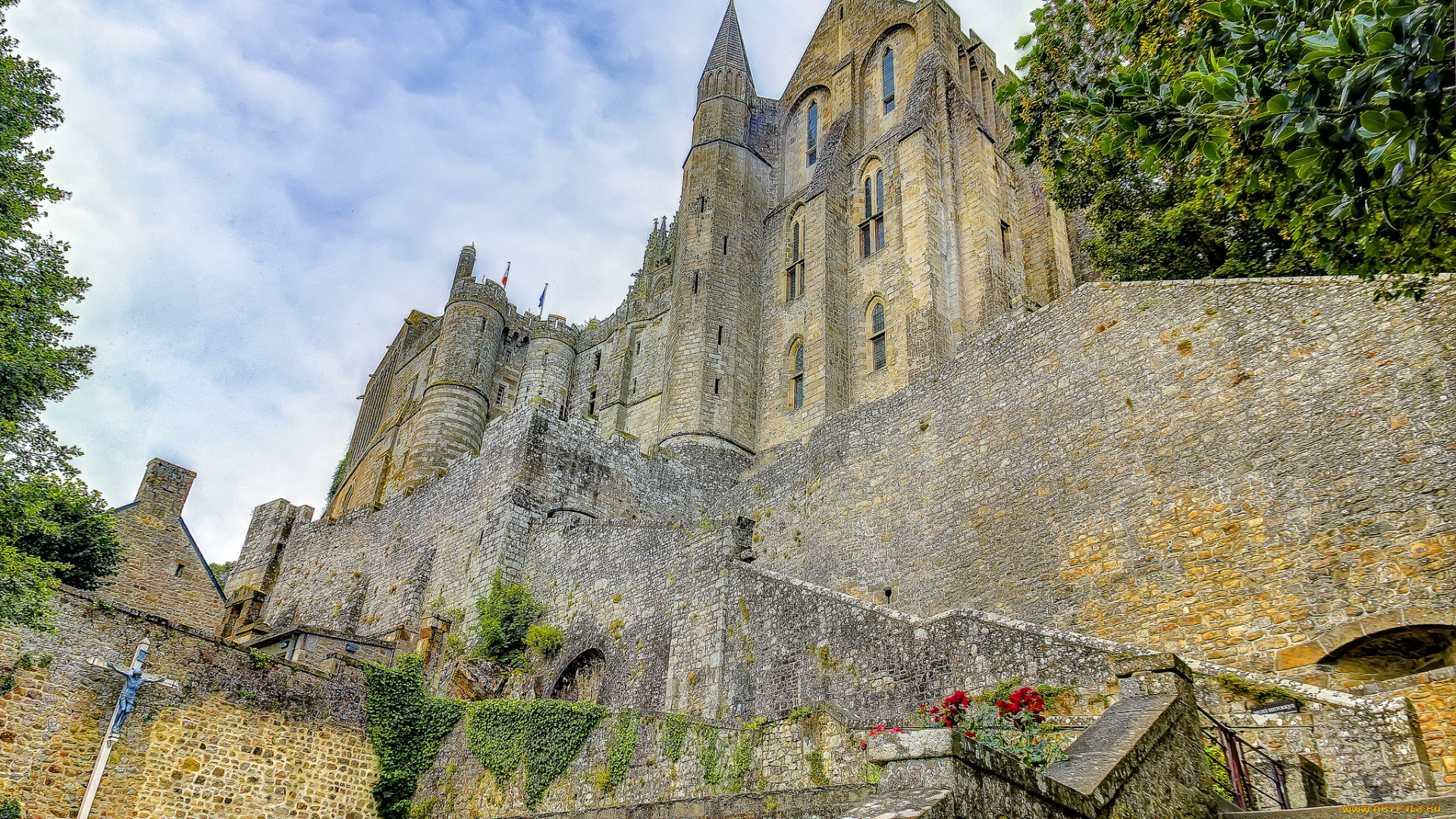 abbey, of, mont, saint-michel, , normandy, , france, города, -, католические, соборы, , костелы, , аббатства, храм, лестница