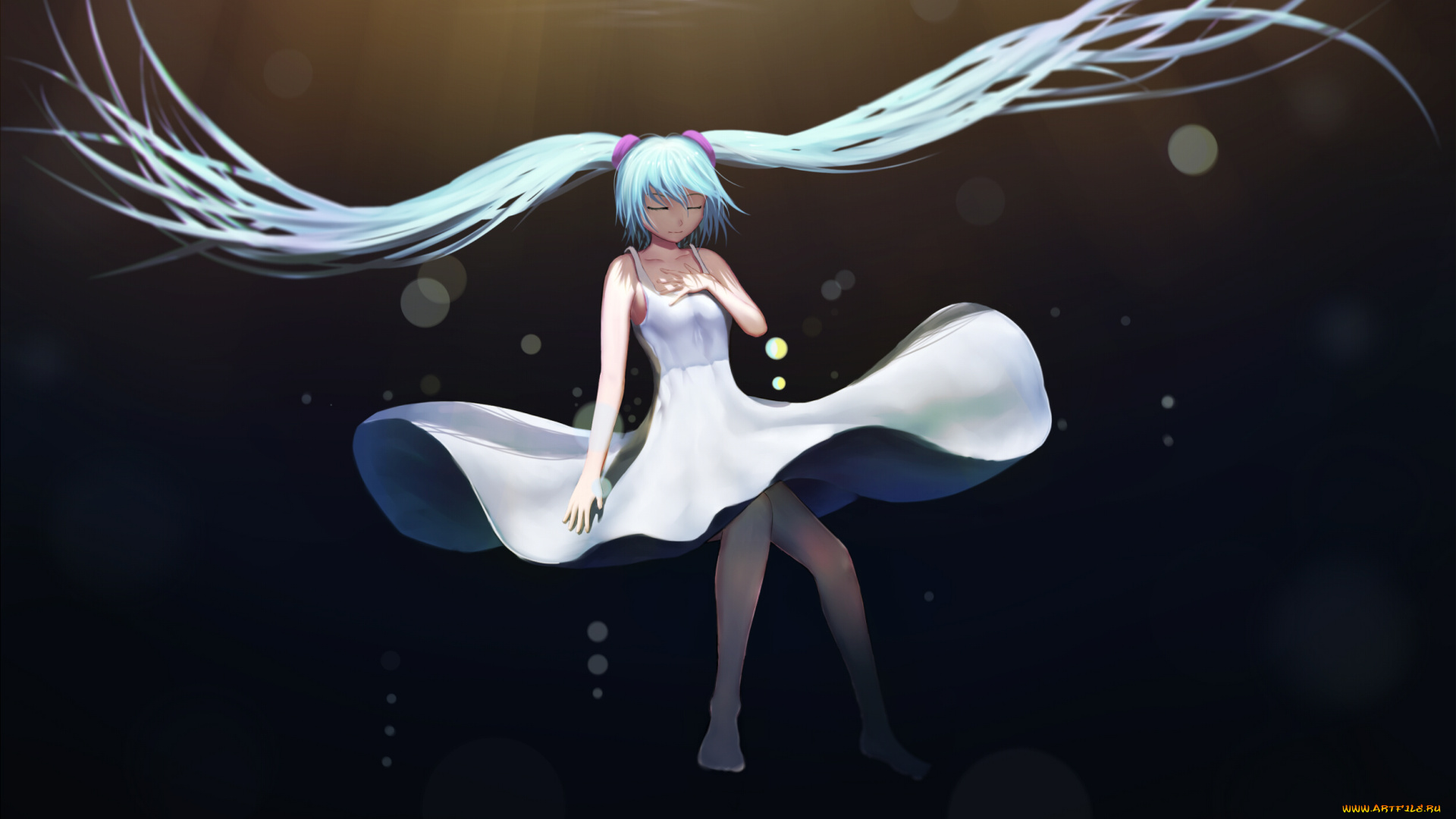 аниме, vocaloid, волосы, девушка, вода, арт, hatsune, miku