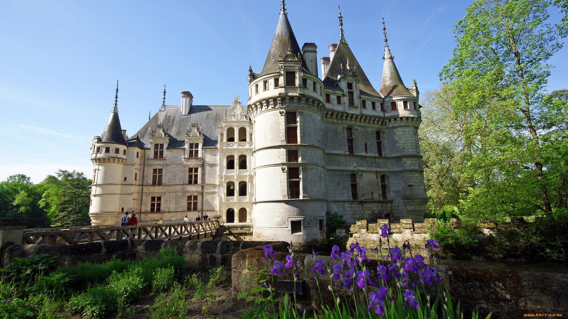 azay-le-rideau, , france, города, замки, франции, парк, замок