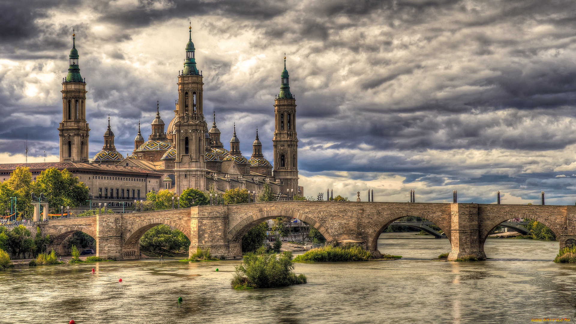 bas&, 237, lica, de, nuestra, se&, 241, ora, del, pilar, , zaragoza, города, -, католические, соборы, , костелы, , аббатства, река, мост, собор