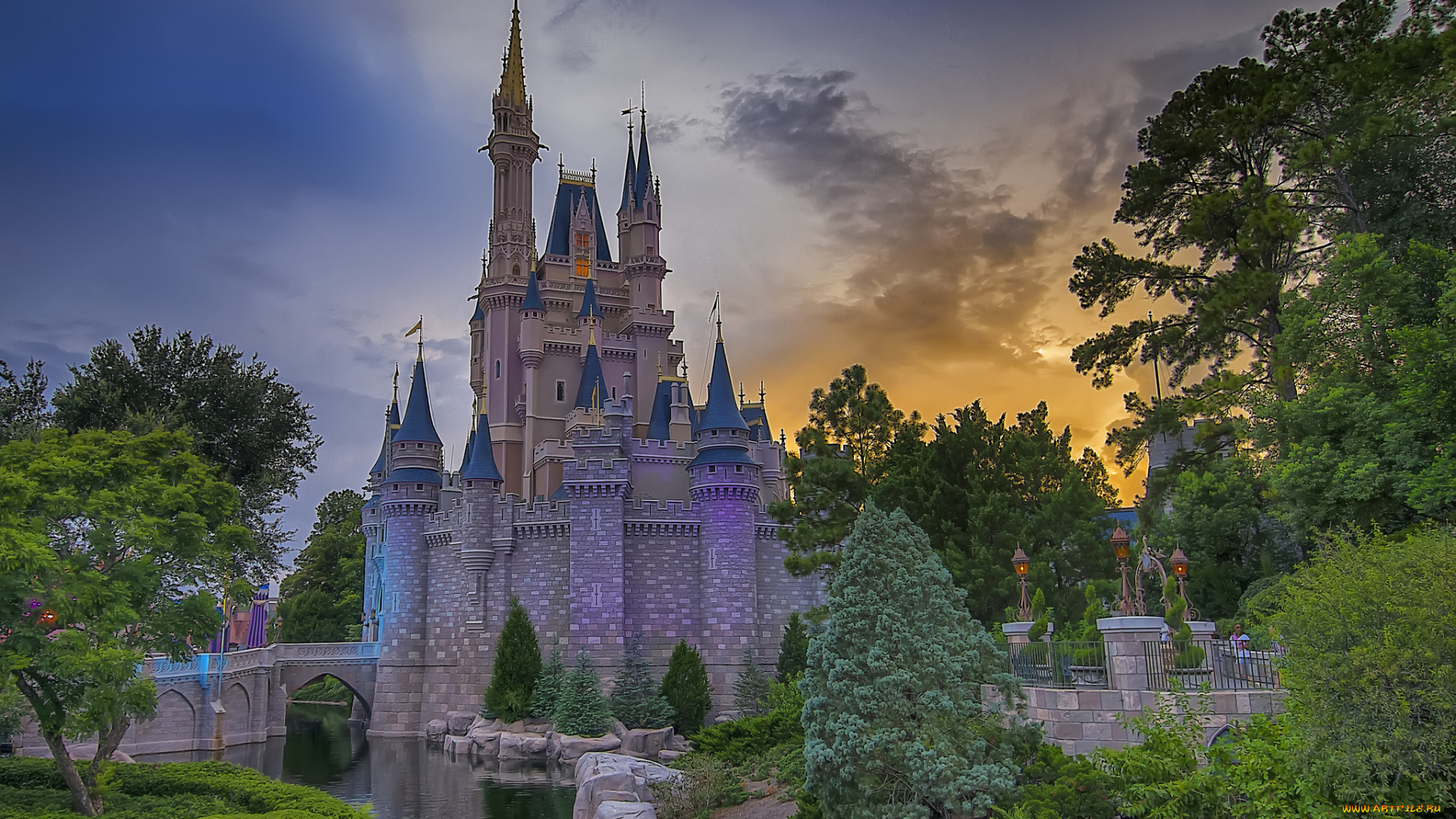 castle, sunset, города, диснейленд, замок, парк