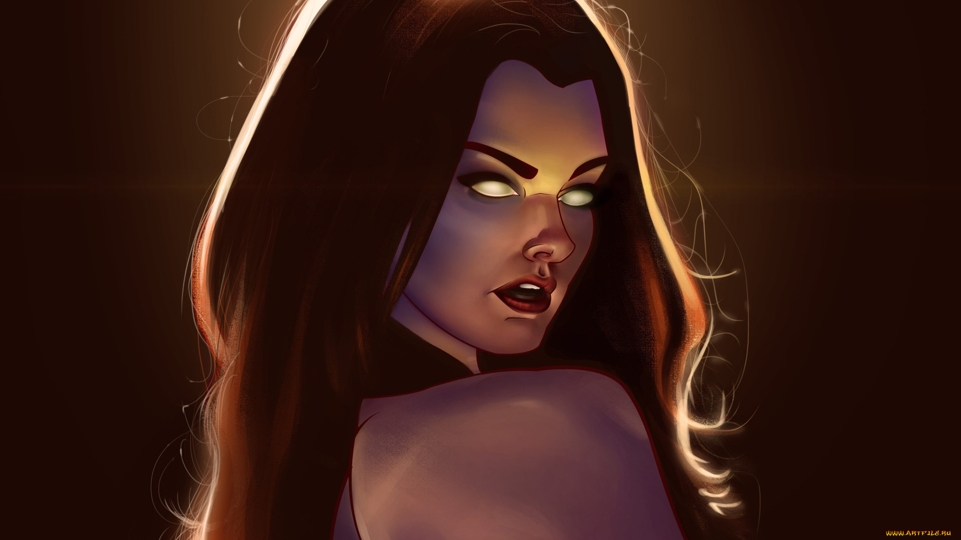 фэнтези, девушки, девушка, волосы, взгляд, губы, глаза, лицо, фон, плечи, спина, свет