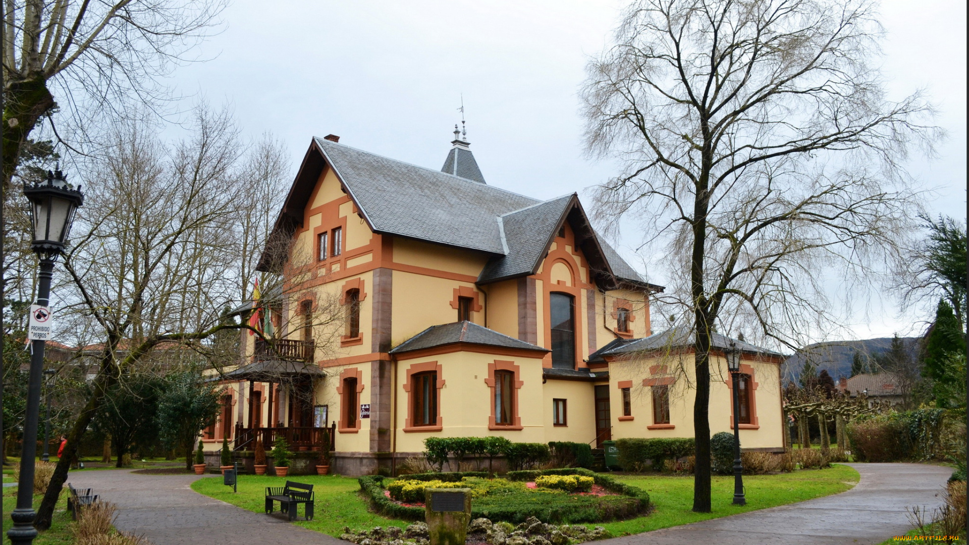 города, -, здания, , дома, клумбы, кусты, особняк, дома, газон