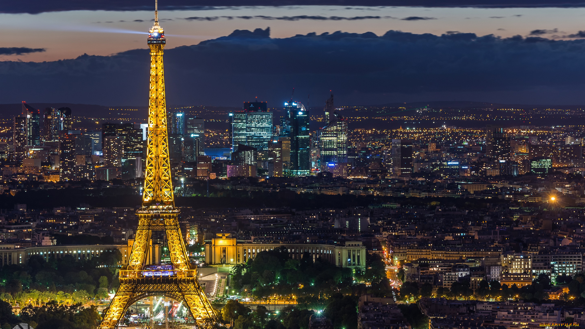 города, париж, , франция, башня, эйфелева, париж, город, свет, вечер, дома, огни