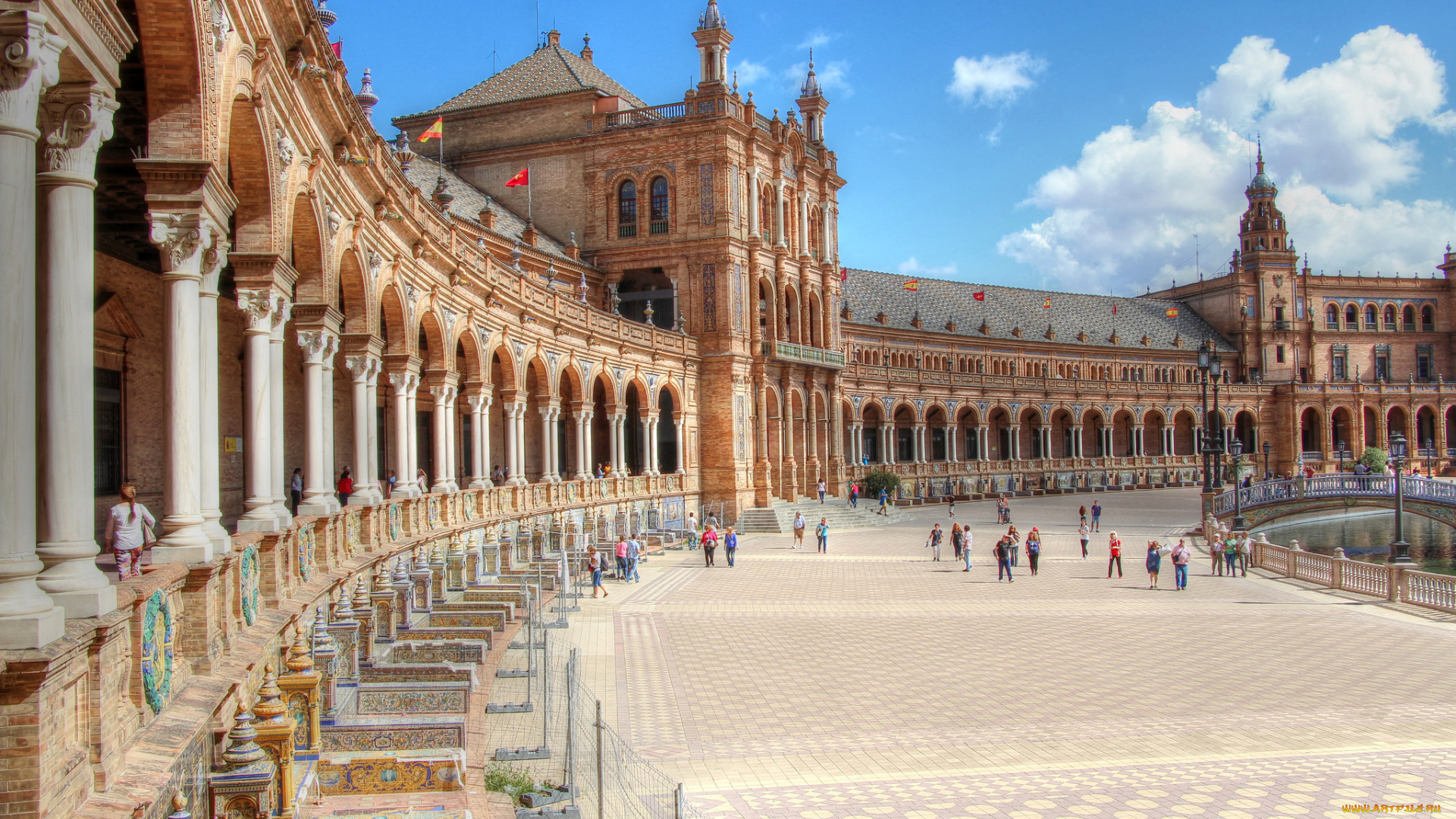 города, севилья, , испания, севилья, люди, дворец, небо, площадь, испании