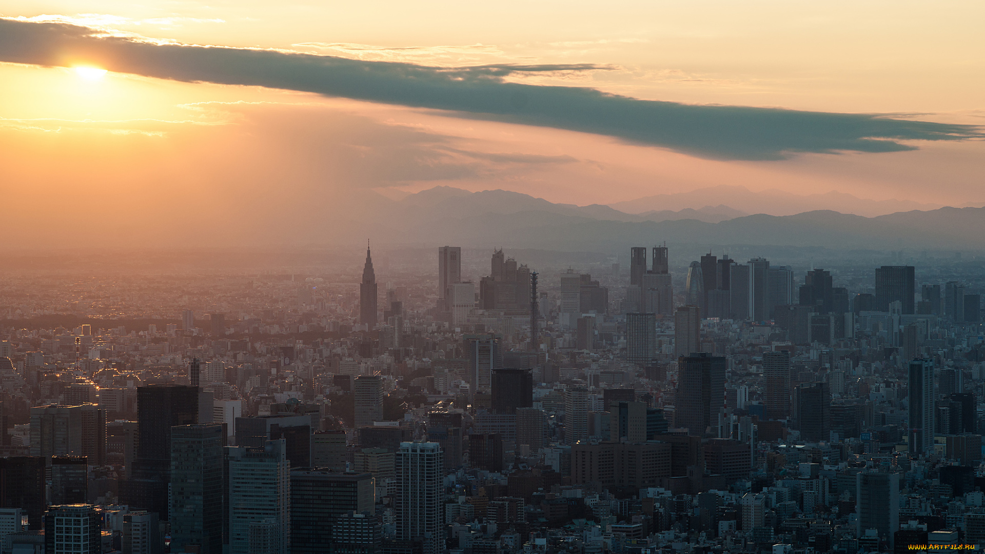 города, токио, , Япония, небоскребы, закат, tokyo, skytree, shinjuku, sunset, солнце, токио, здания