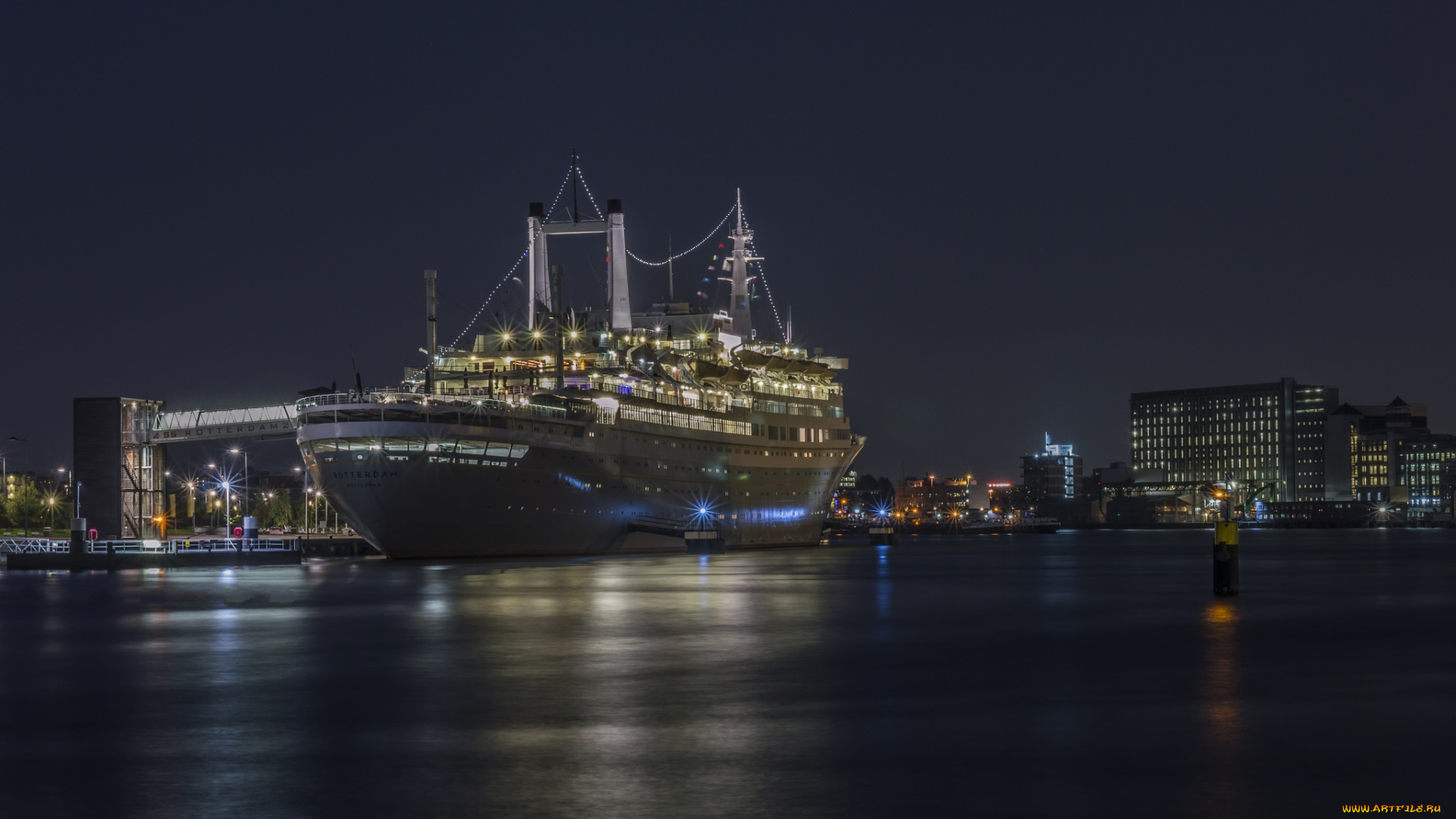 grande, dame, корабли, лайнеры, ночь, гавань, лайнер, огни