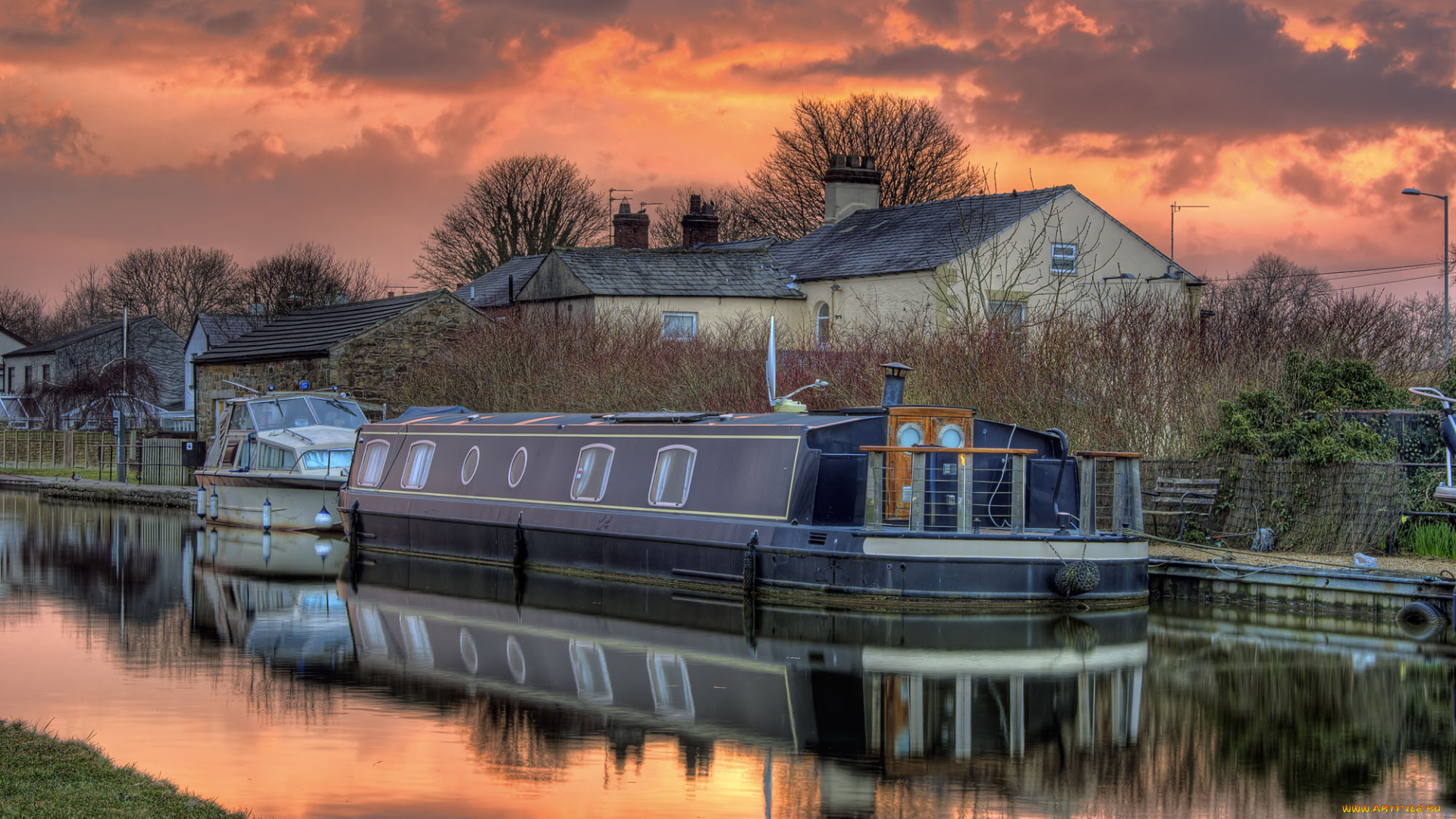 корабли, другое, река, баржа