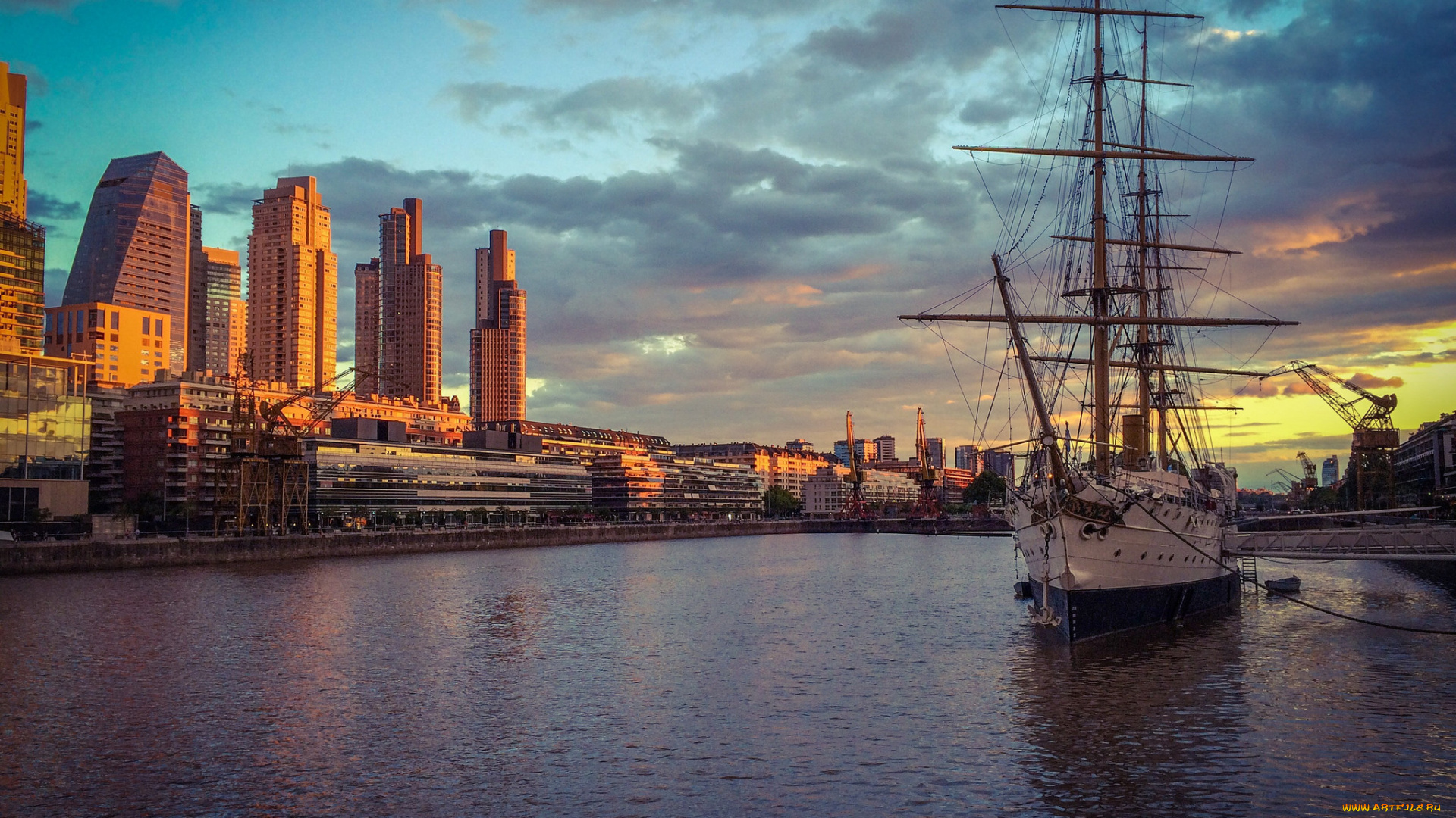 корабли, парусники, пристань, мачты