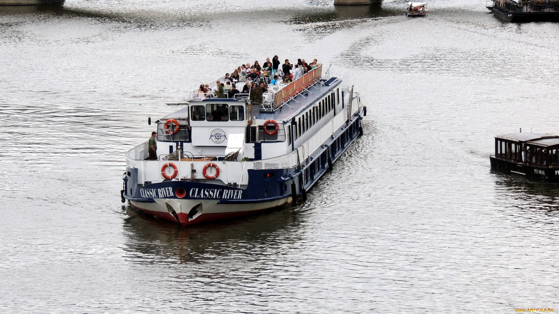 корабли, теплоходы, прогулка, река, мост