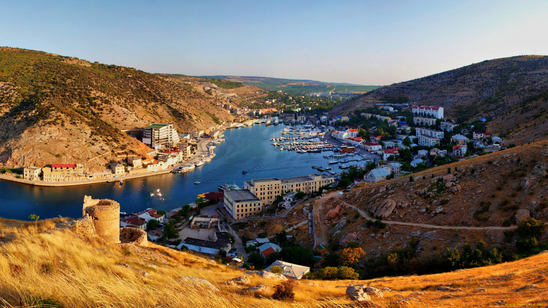 крым, балаклава, города, -, панорамы, балаклава, крым, залив, дома, пейзаж, причалы