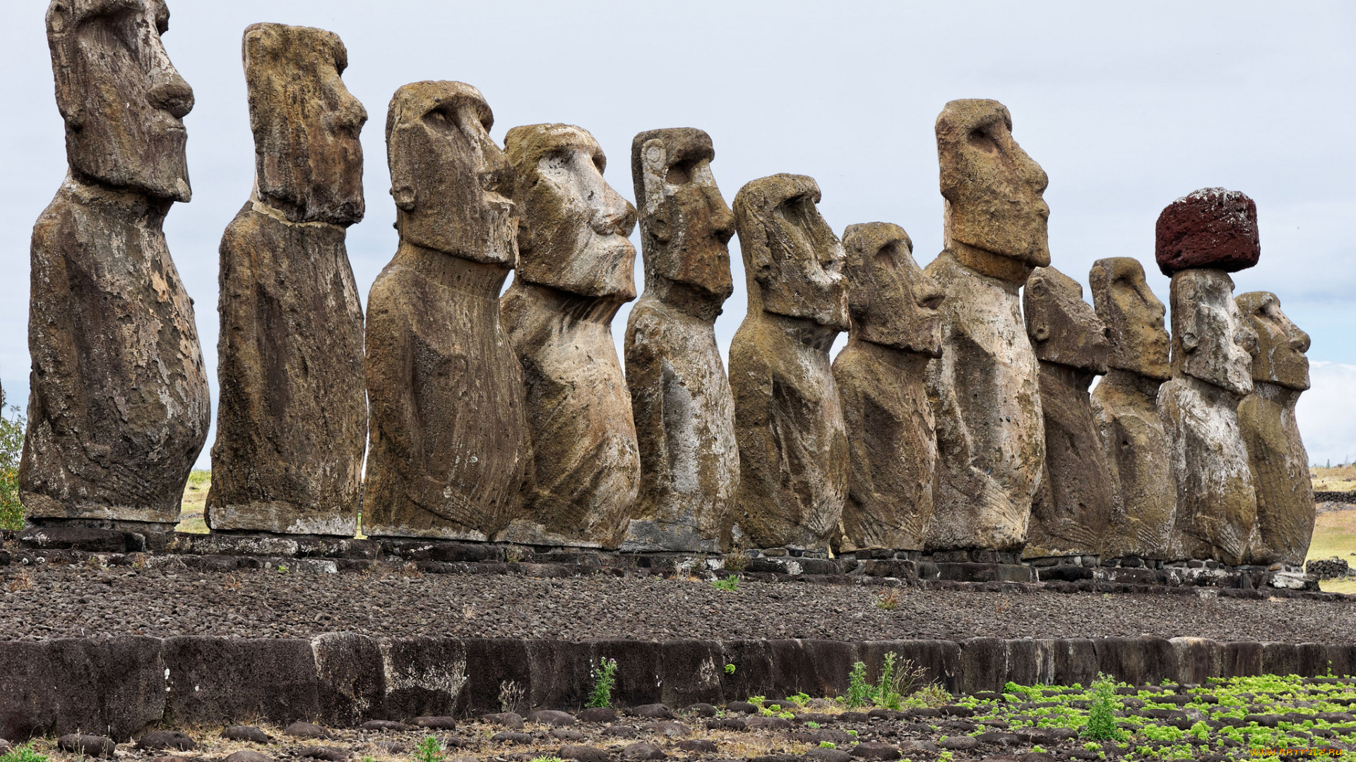 moais, at, ahu, tongariki, города, -, исторические, , архитектурные, памятники, идолы, пасхи, остров