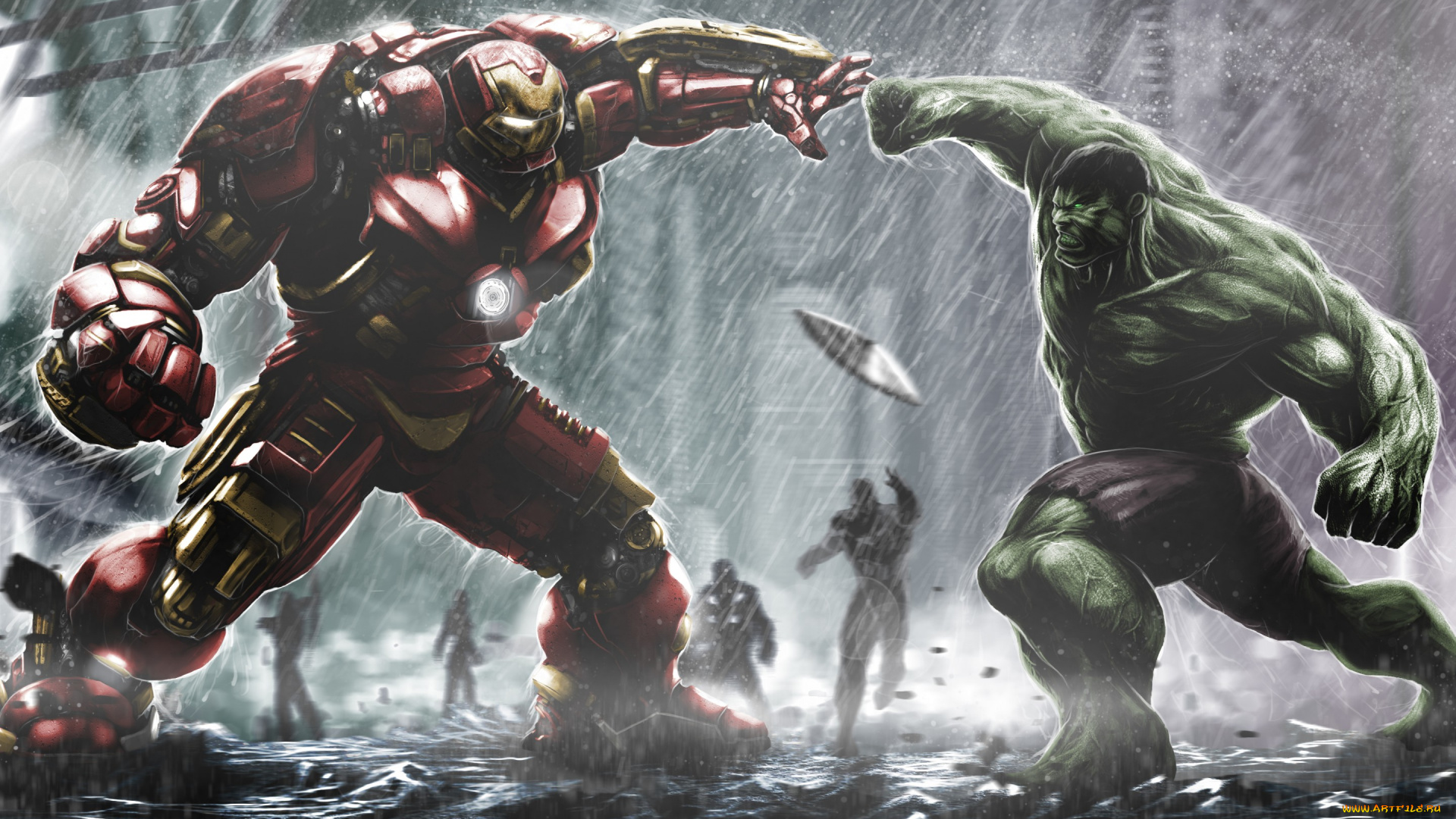 рисованное, кино, hulkbuster, броня, tony, stark, hulk, bruce, banner, avengers, age, of, ultron