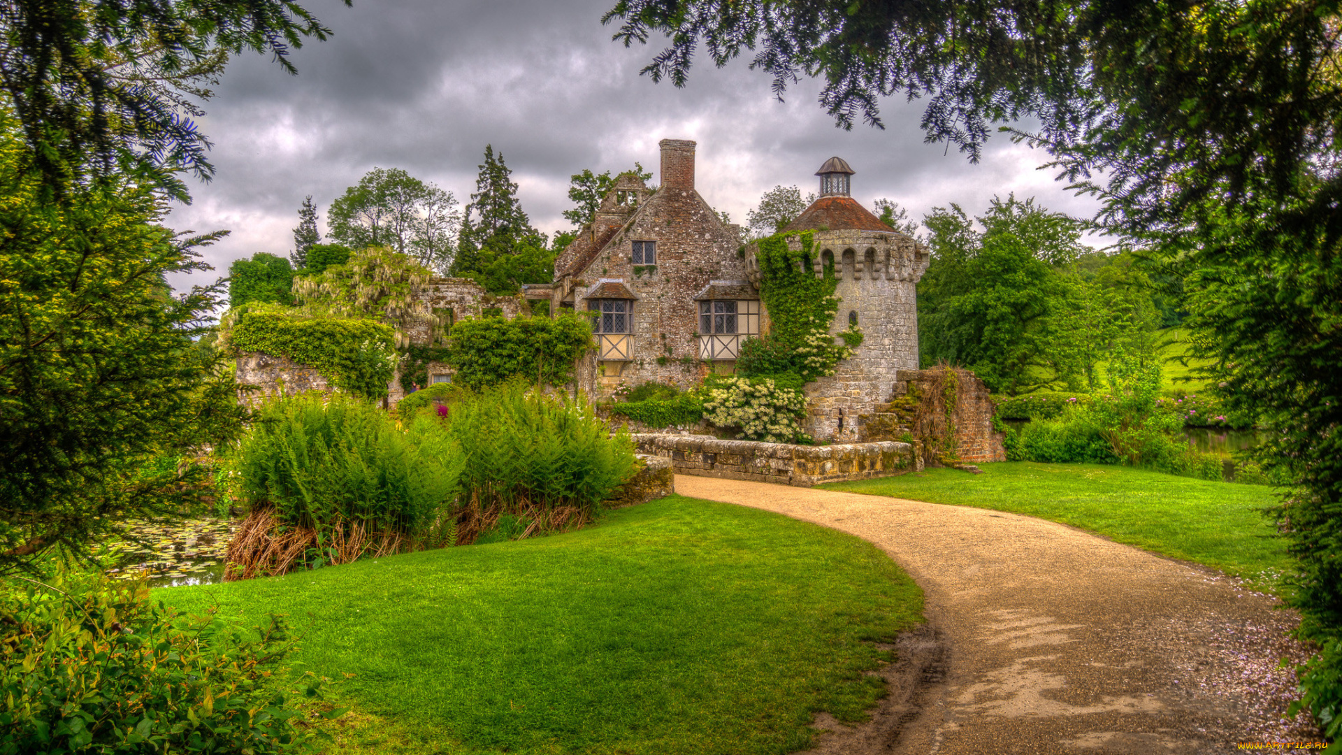 scotney, castle, города, -, дворцы, , замки, , крепости, лес, дорога, замок