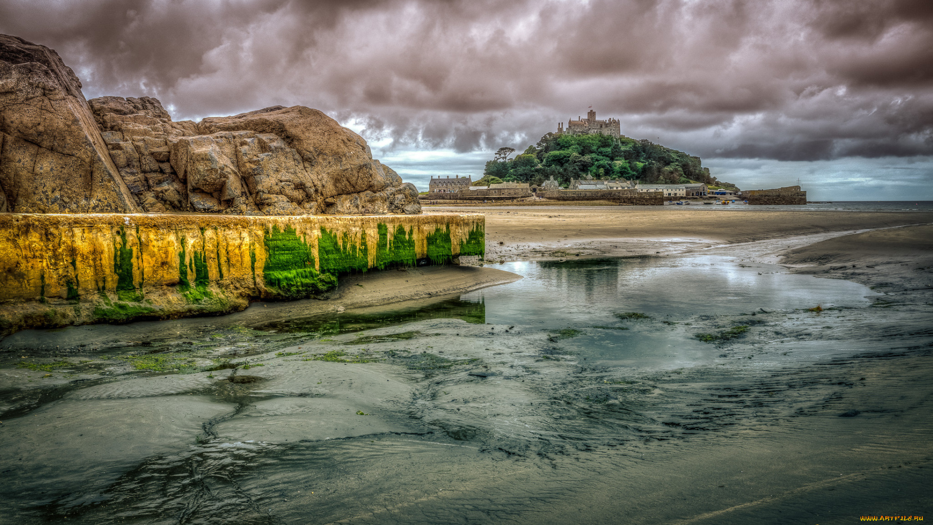 st, , michaels, mount, города, -, пейзажи, море, отлив, остров, монастырь