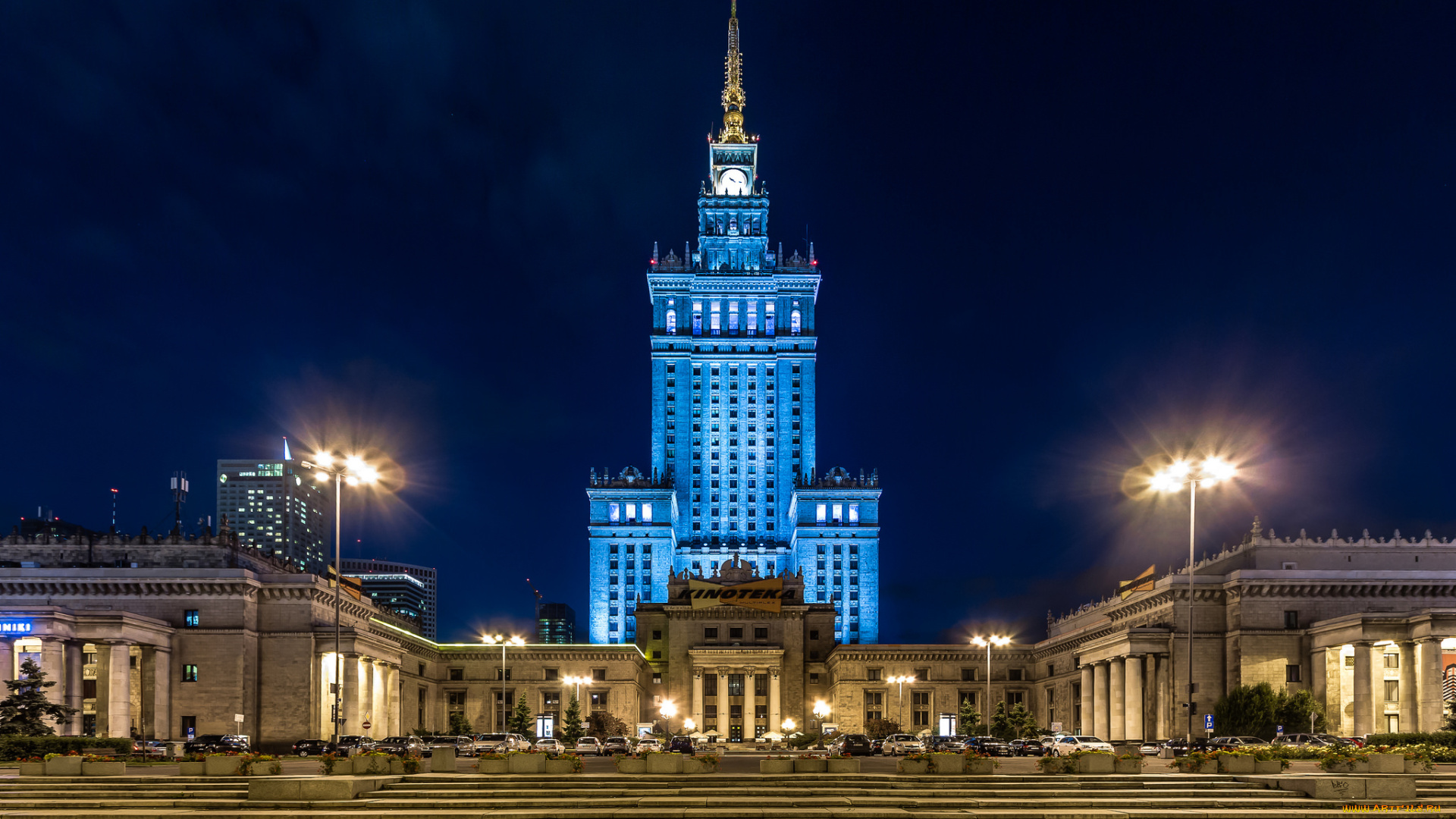 warsaw, palace, of, culture, and, science, , poland, города, -, огни, ночного, города, площадь, ночь, огни, дворец