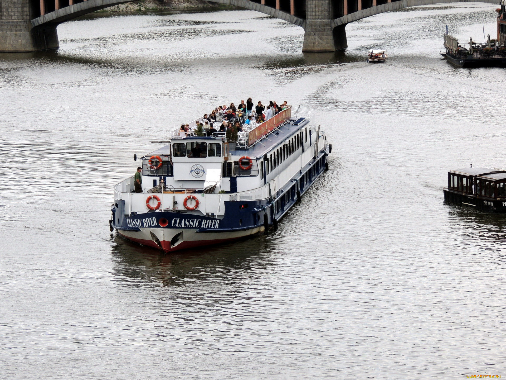 корабли, теплоходы, прогулка, река, мост