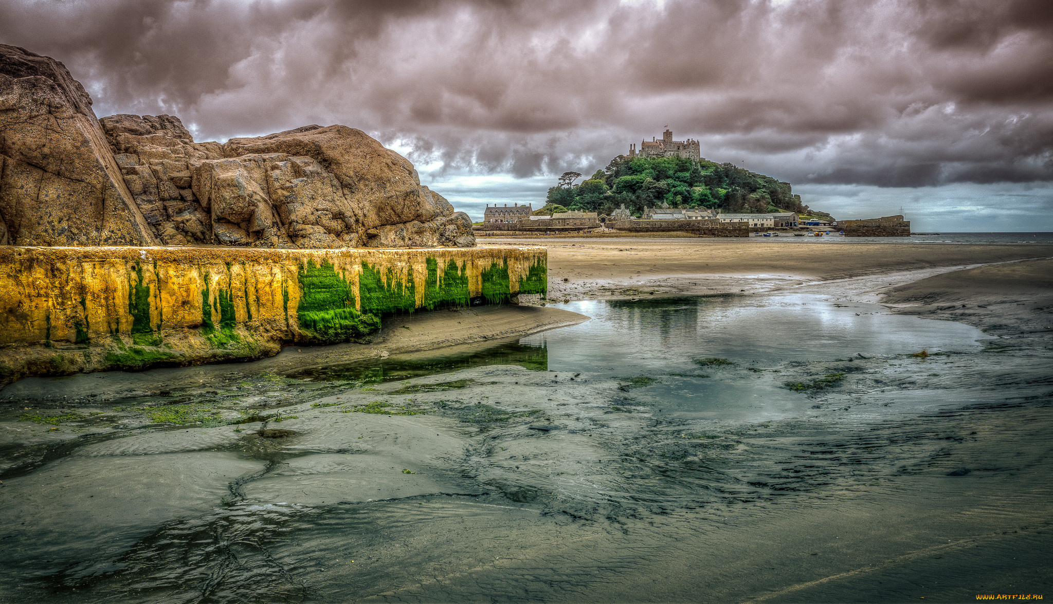 st, , michaels, mount, города, -, пейзажи, море, отлив, остров, монастырь