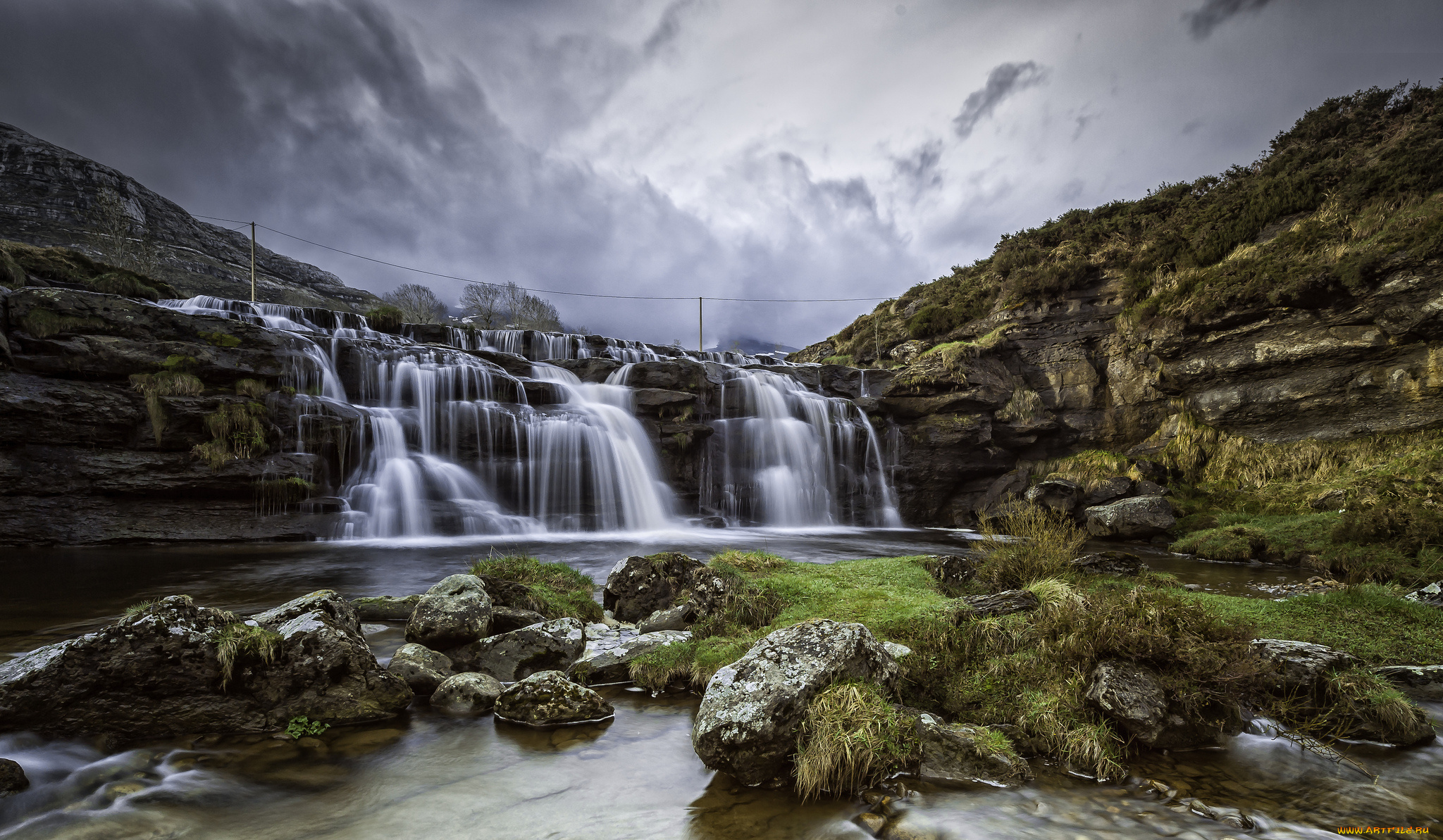 природа, водопады, уступ, водопад