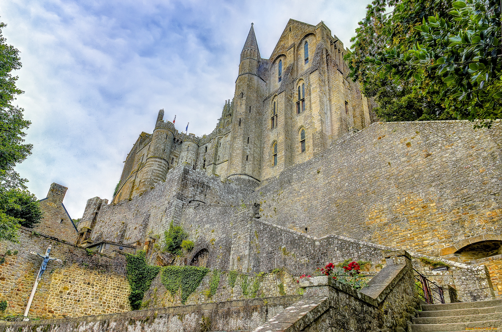 abbey, of, mont, saint-michel, , normandy, , france, города, -, католические, соборы, , костелы, , аббатства, храм, лестница