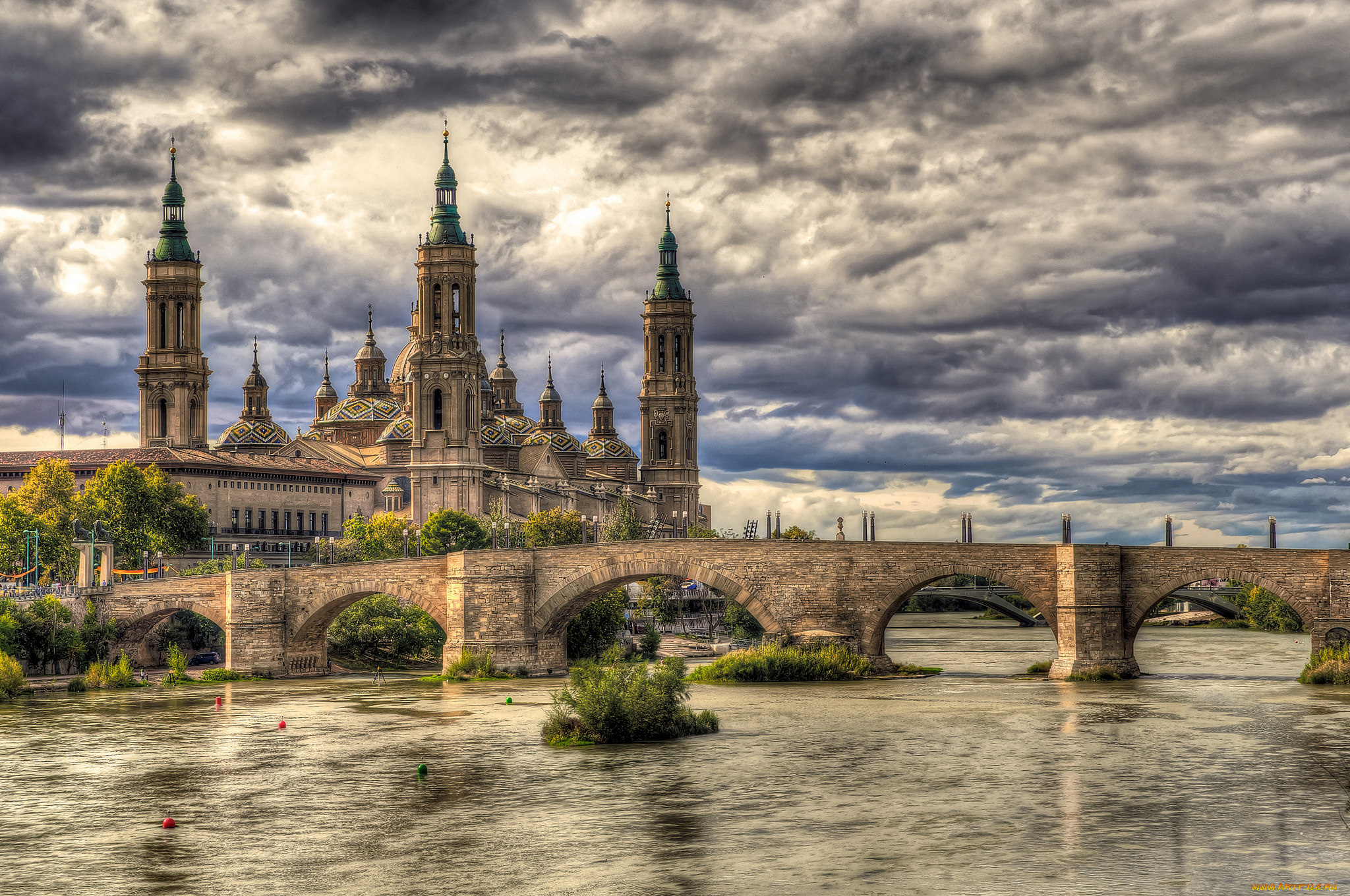 bas&, 237, lica, de, nuestra, se&, 241, ora, del, pilar, , zaragoza, города, -, католические, соборы, , костелы, , аббатства, река, мост, собор