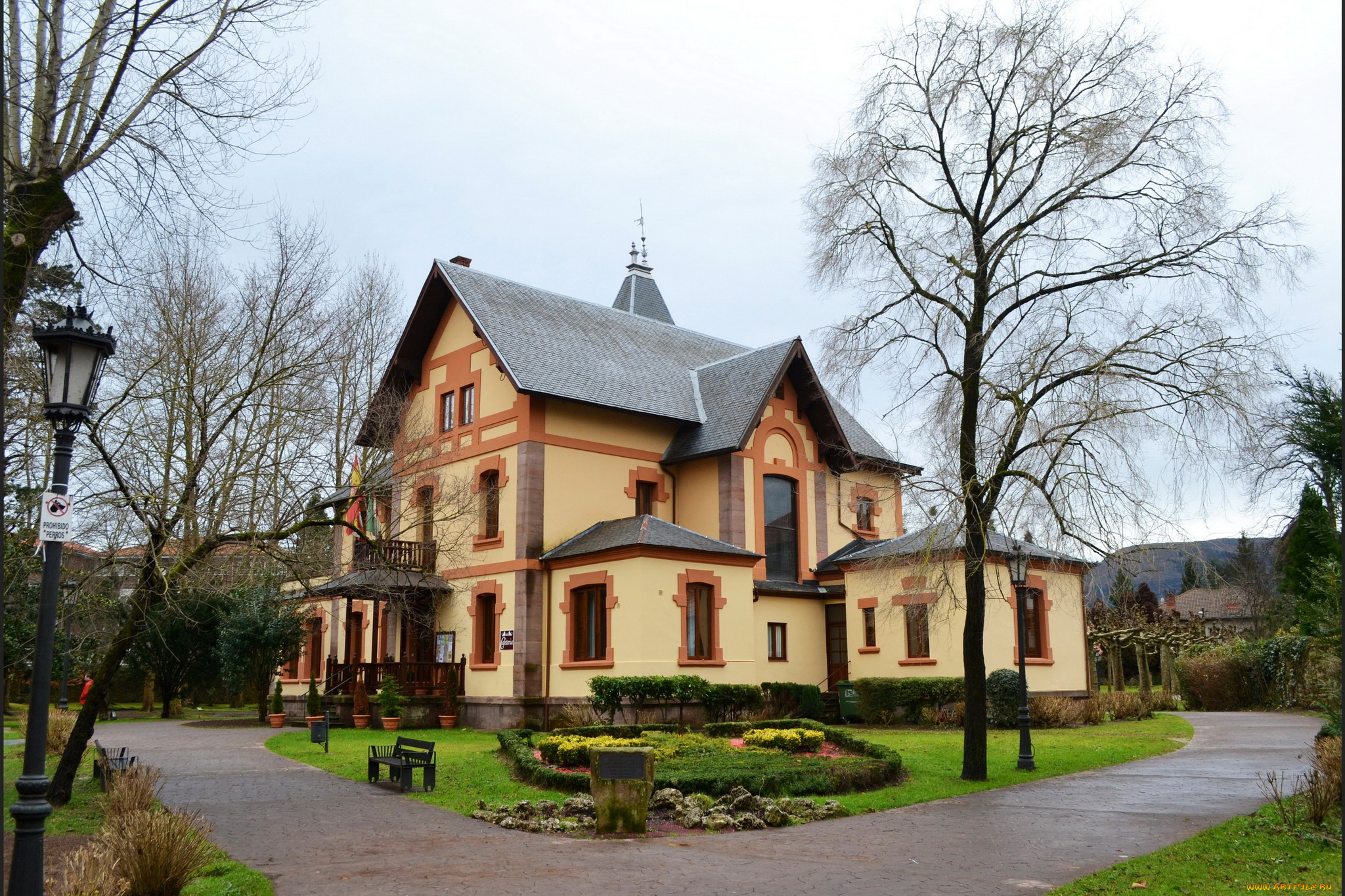 города, -, здания, , дома, клумбы, кусты, особняк, дома, газон