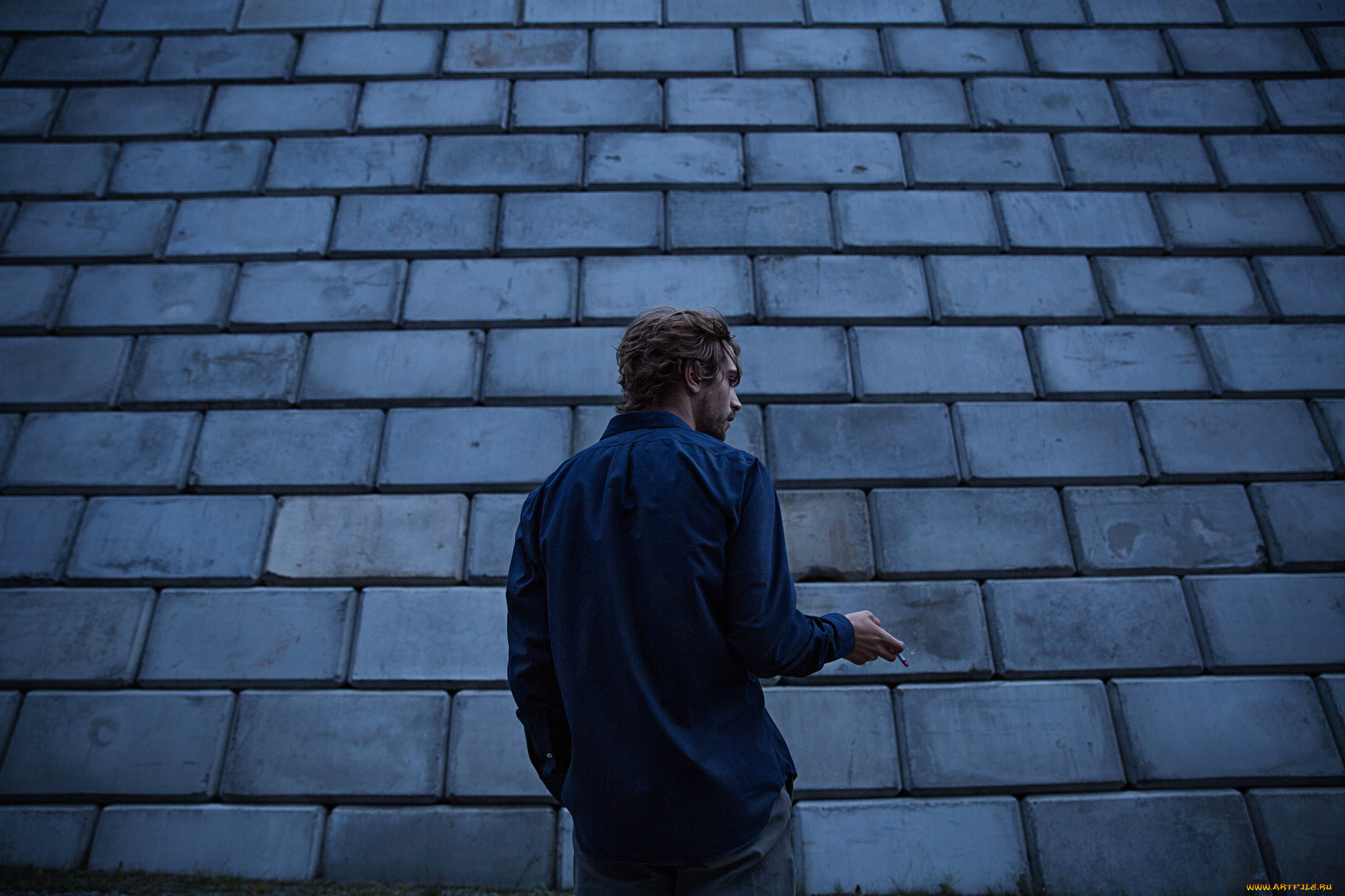 мужчины, -, unsort, парень, кирпичи, кладка, стена, рубашка