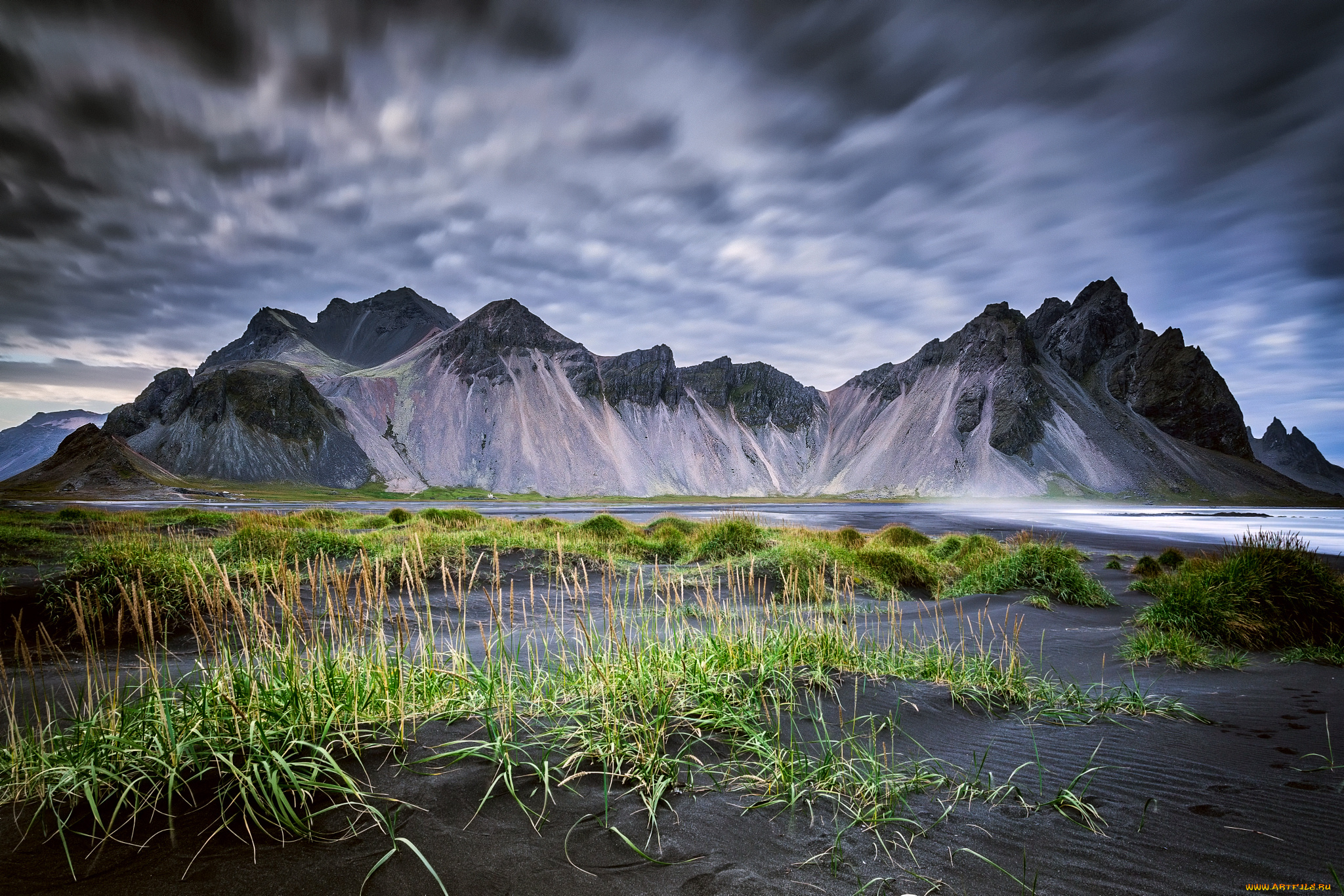 природа, горы, небо, чёрный, песок, stockksness, vestrahorn, исландия