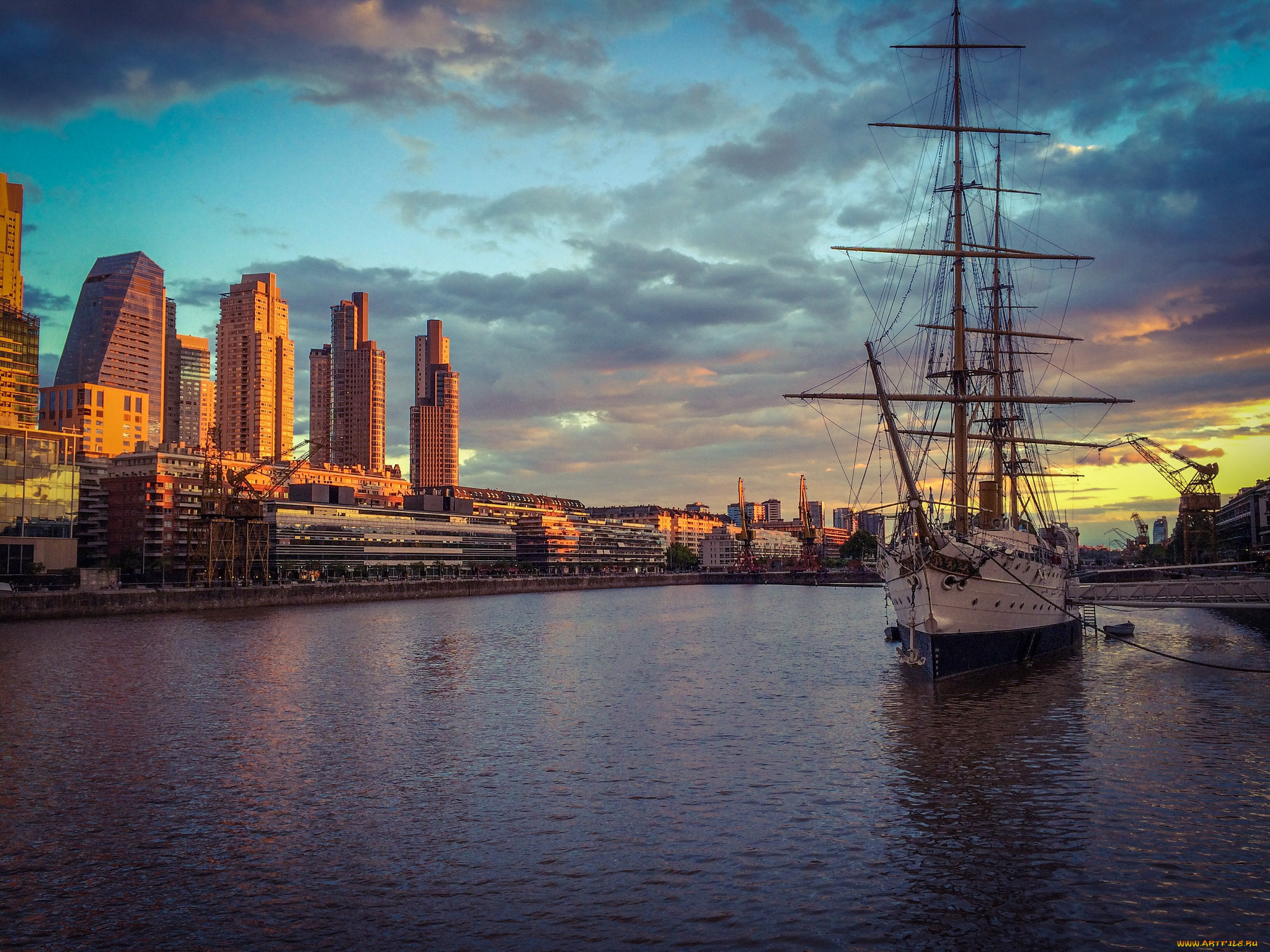 корабли, парусники, пристань, мачты