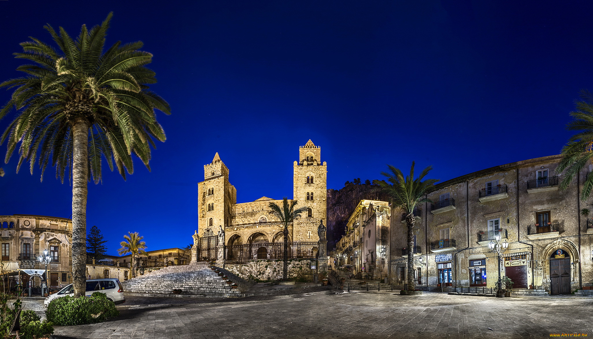 cefalu, cathedral, сицилия, города, -, католические, соборы, , костелы, , аббатства, пальма, италия, храм, огни, ночь, сицилия